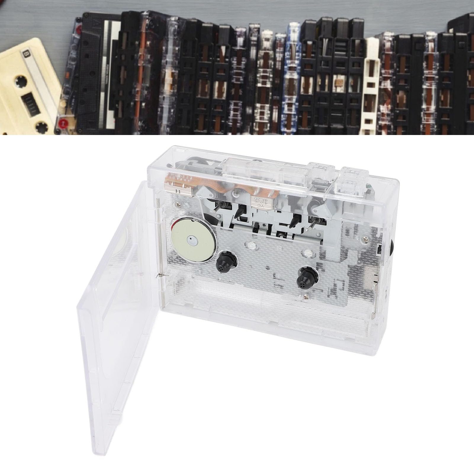 Przenośny Magnetofon Kasetowy, Cyfrowy Konwerter Kasetowy USB na MP3 z Gniazdem Słuchawkowym Radia FM, Przezroczysty Projekt dla Miłośników Muzyki i Entuzjastów Stylu Vintage, 4,65x3,54x
