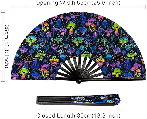 Miniatura 4 de Ravevibes Ventilador de mano plegable grande de 13 pulgadas, ventilador de bambú para festivales de bambú, ventiladores plegables con brillo UV para