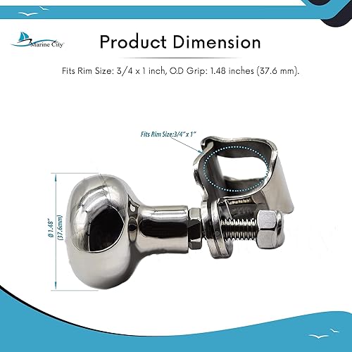 Miniatura 4 de MARINE CITY Perilla de acero inoxidable de grado 316, resistente, duradero, acabado pulido, perilla deportiva para rodamientos de bolas para volantes