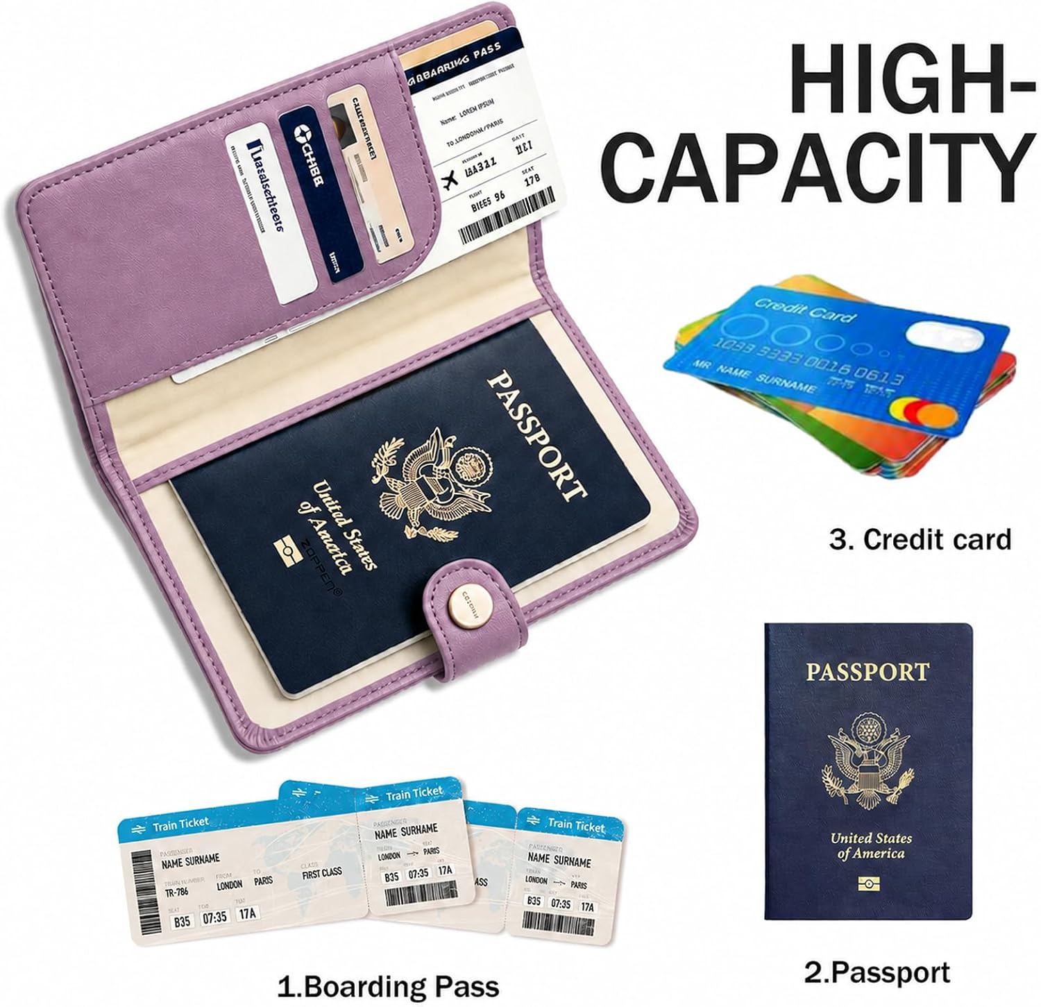 ZOPPEN Passport Holder RFID Blocking Travel Wallet, Elegant Purple image 4