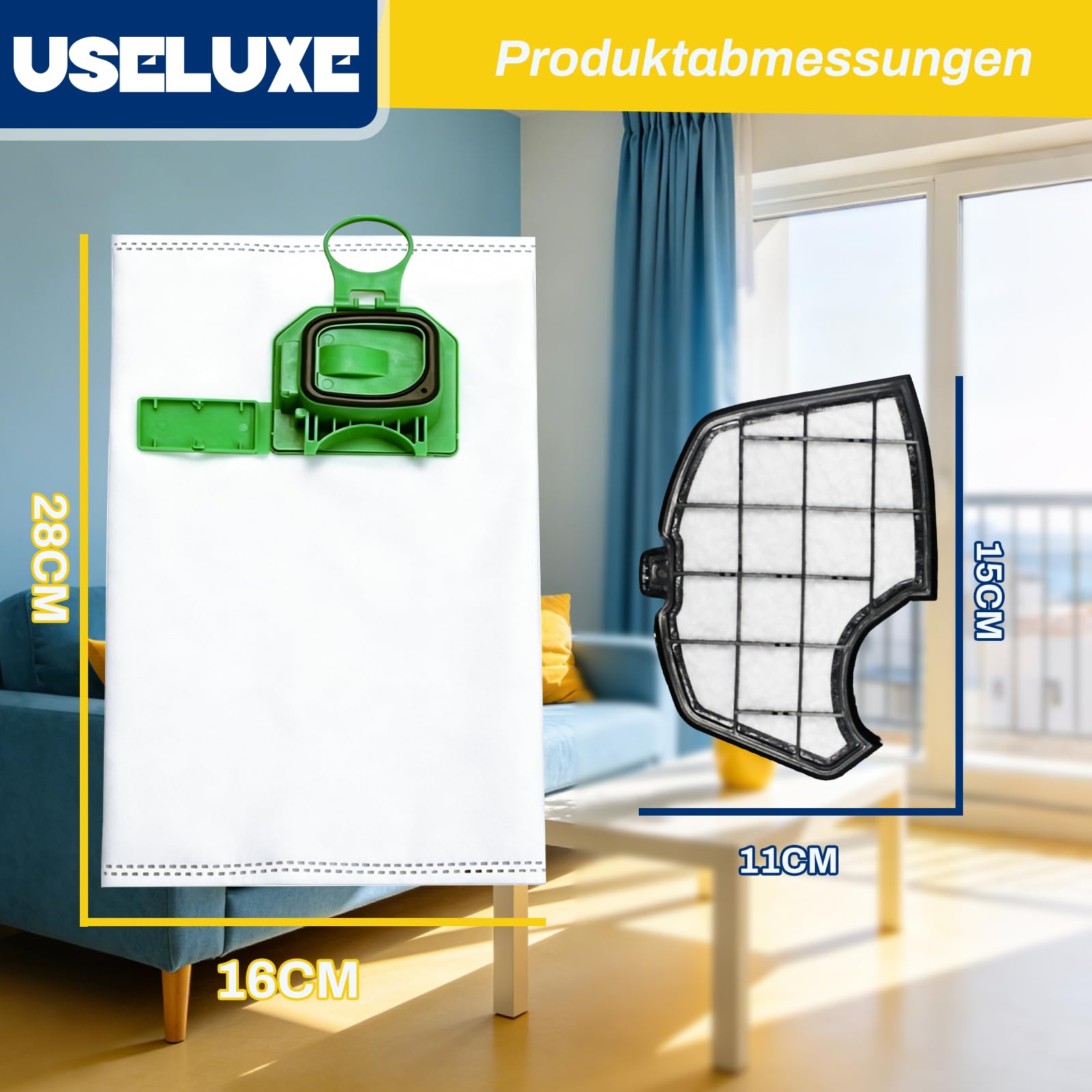14 Stück Staubsaugerbeutel kompatibel mit Vorwerk Kobold VK140 VK150 FP140 FP150, Zubehör Set mit 2 Filtern, 2 Duftstoffen & 1 Reinigungsbürste