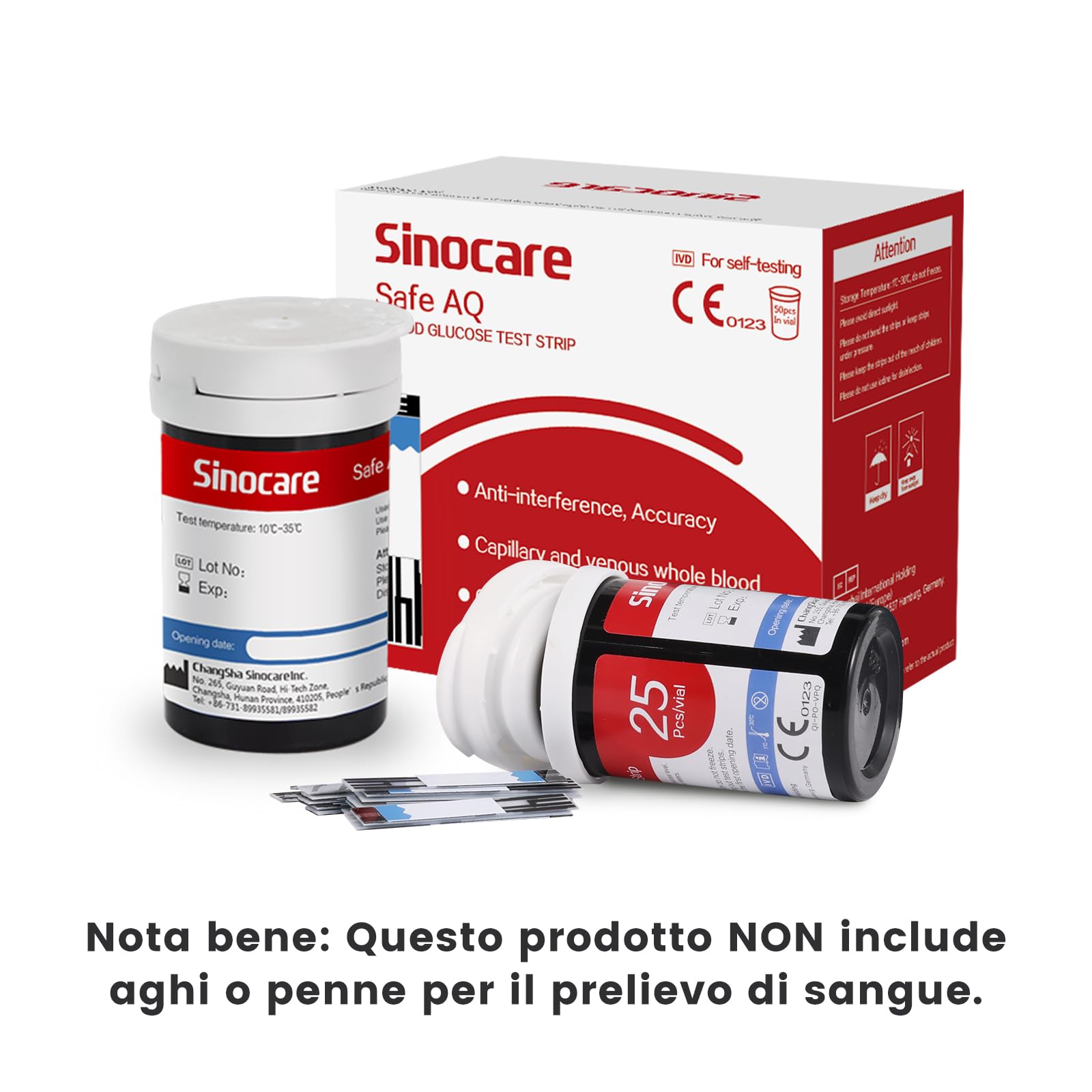 Sinocare Safe AQ Strisce per Glicemia, 50 Pezzi Senza Lancetta, Strisce Reattive Adattabili solo a Safe AQ Smart/AQ Voice/AQ Air Glucometro, [Lancetta non incluso][Glucometro non incluso] (50 Pezzi)