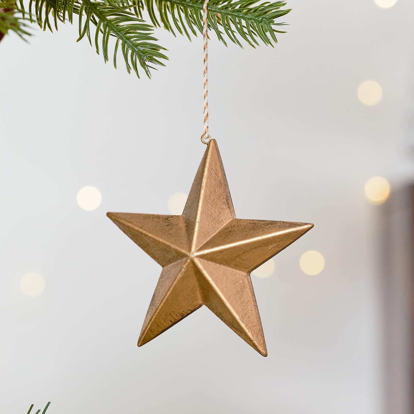 DN DECONATION Lot de 6 décorations de sapin de Noël - En bois doré - Pendentif étoile 3D - Décoration pour sapin de Noël - Couronne de table - Décoration intérieure - Décoration de mariage d'hiver