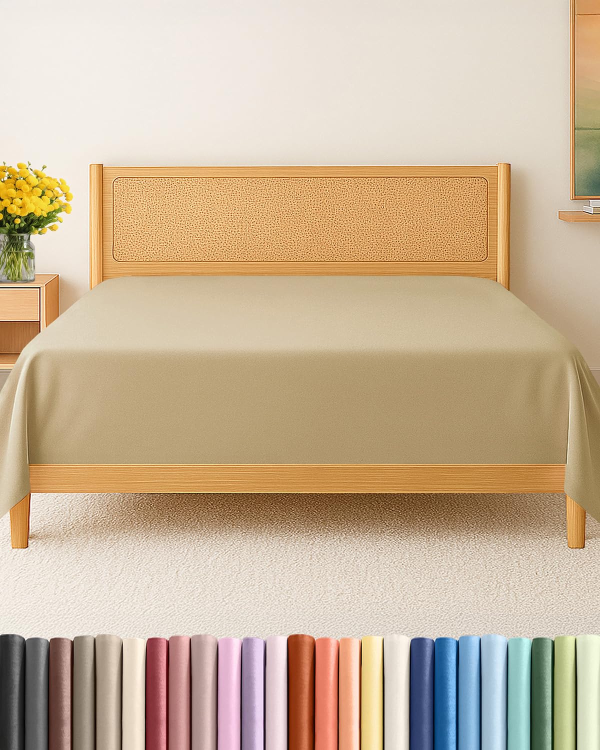 Photo 1 of Queen Size Flat Sheet - Hotel Quality Top Flat Bed Sheet Only - Ultra-Soft, Comfy Breathable & Cooling - Fade & Wrinkle Free - Easy-Care, Stain & Shrink Resistant Bedding - Easy-Fit & Oeko-Tex - Beige