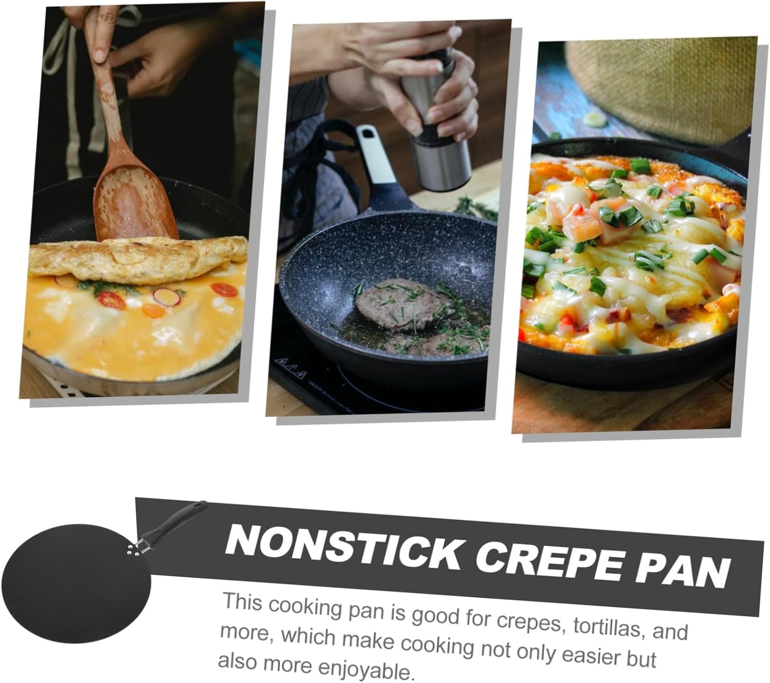 Hemobllo Sturdy Nonstick Crepe Pan Roti Pan with Handle for Baking Frying and Grilling Perfect for Home Restaurant