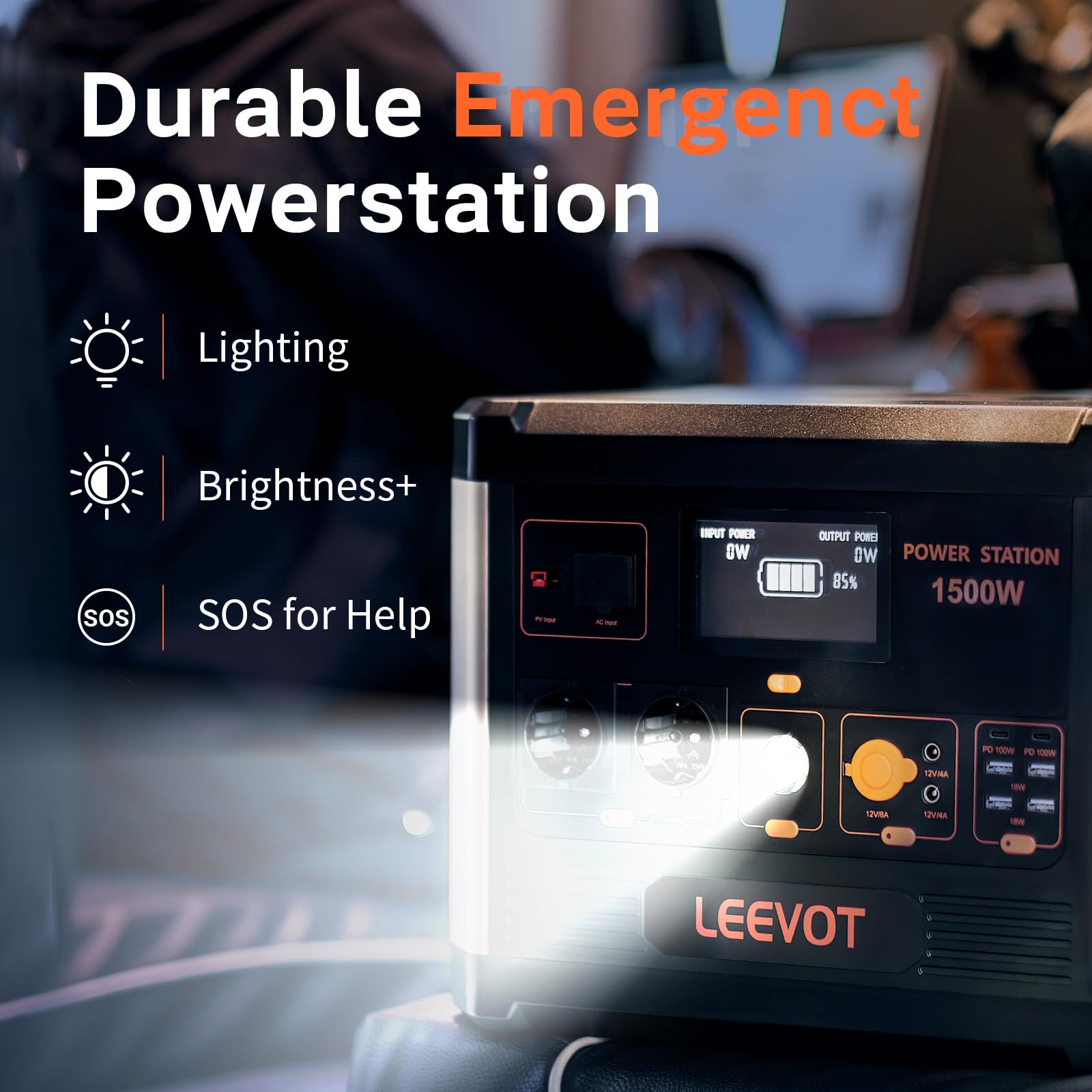Centrale électrique portable de LEEVOT, batterie de secours Casa LiFePO4 de 1536 Wh, sortie AC à onde sinusoïdale pure de 1500 W avec bandoulière, générateur solaire pour usage extérieur et camping