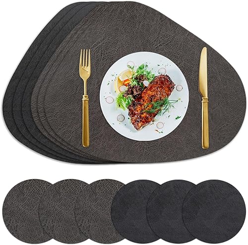 Juego de 6 manteles individuales de piel sintética, impermeables, de doble cara, resistentes al calor, lavables, con posavasos, antideslizantes, disponible en Yaxa Colombia