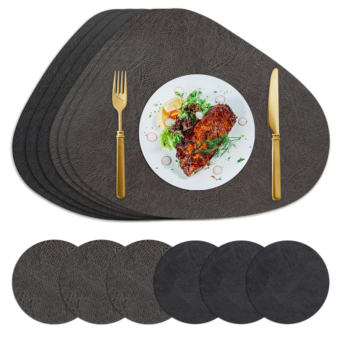 Set de table double face noir et gris lot de 6 lavable résistant chaleur pour cuisine jardin