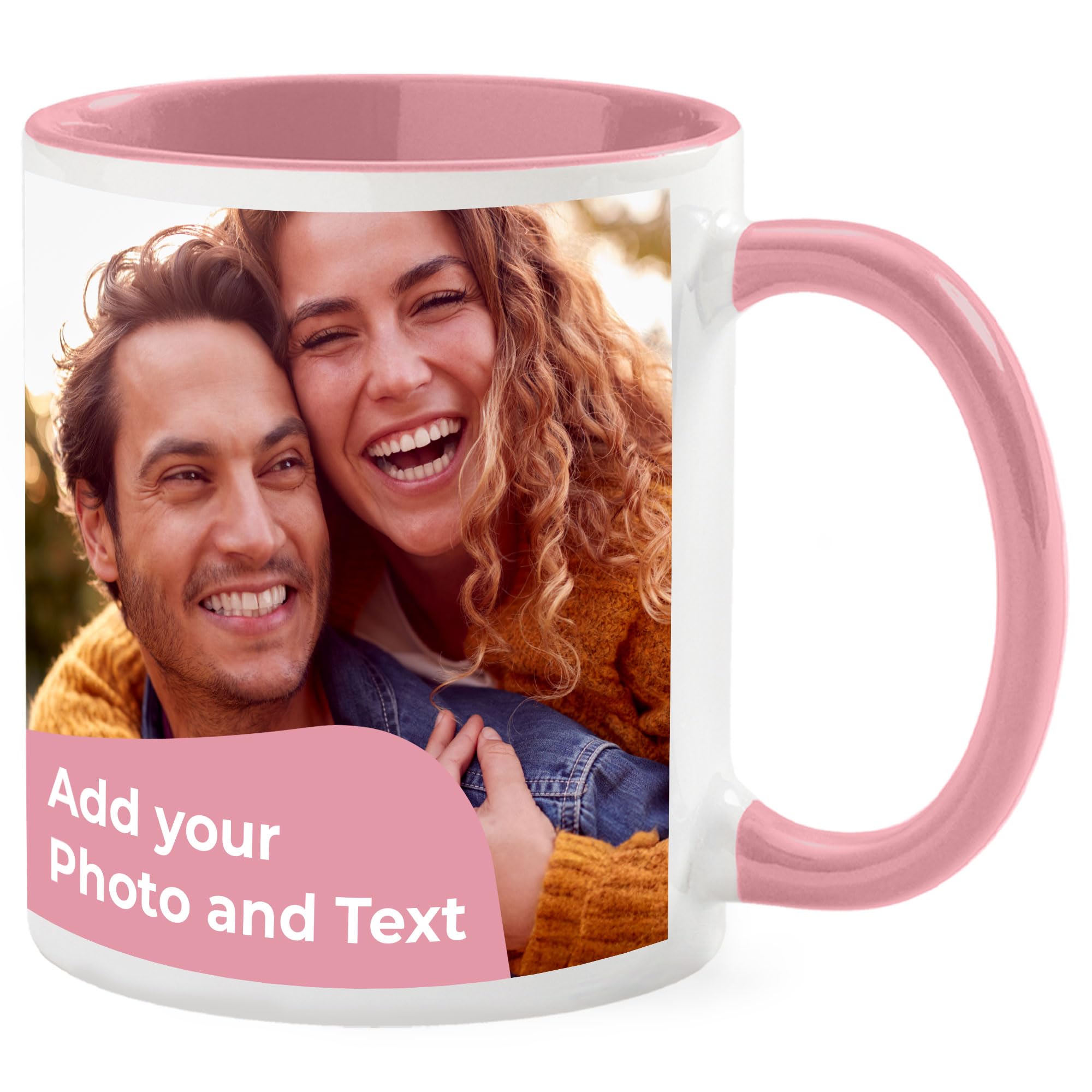 Cimpress Personalised Photo Ceramic Mug, 325 ml, Custom Gift with Name, Logo or Picture, Thoughtful Coffee Cup with Pink Handle, Ideal for Birthdays, Anniversaries, Business or Personal Use