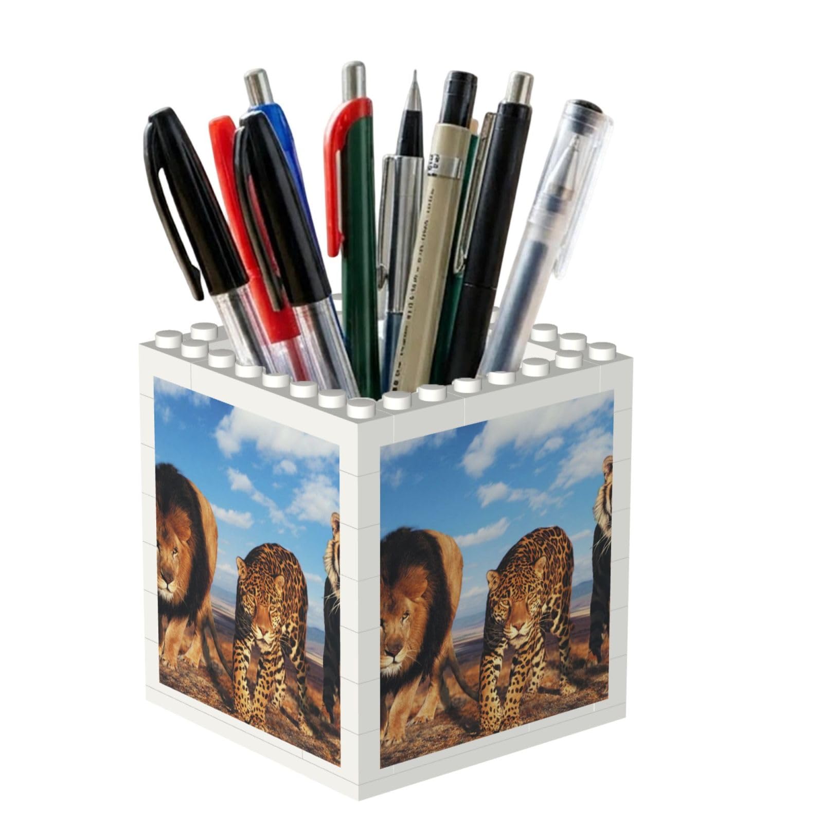 Poadnly Lion Leopard And Tiger Fight For Food Printed, Pen Pot Pencil Holder for Office Home School, Compact Desk Organiser for Office Stationery