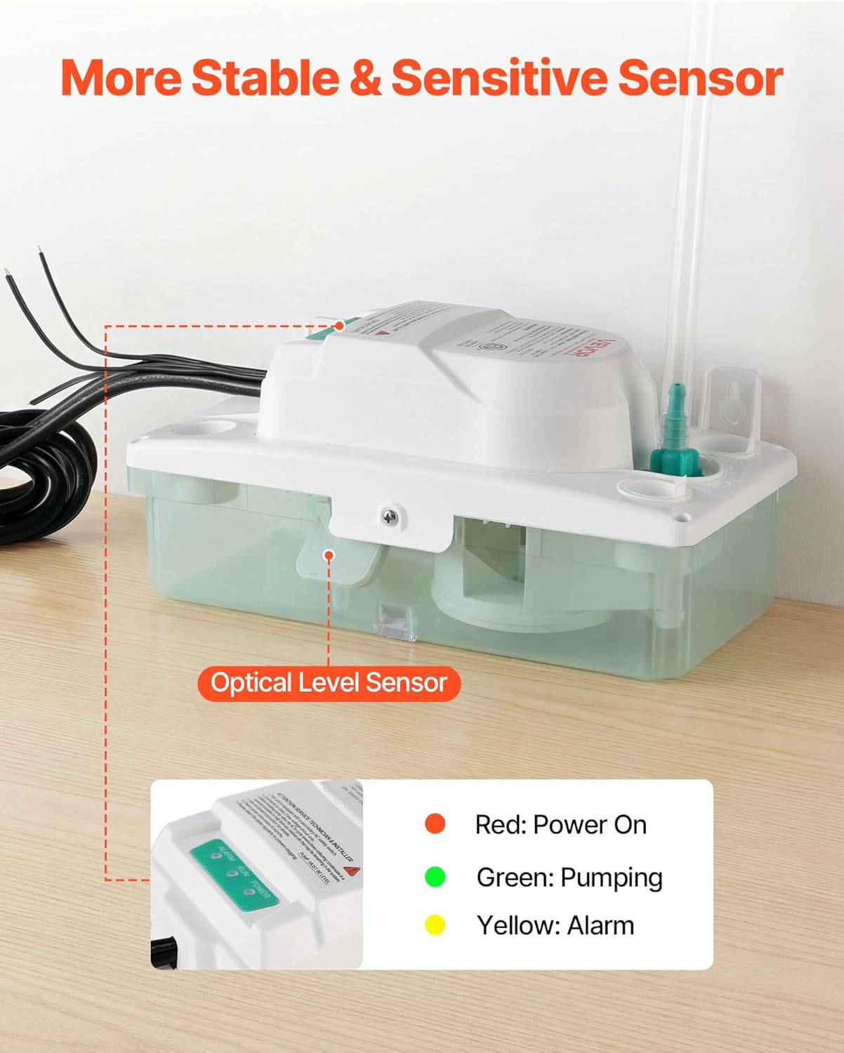 VEVOR Condensate Pump, 1/24 HP, 110 GPH, 24 ft Lift, 100-240V Automatic AC Condensation Removal Pump with Safety Switch & 20 ft Tubing, for Air Conditioner, Dehumidifier, HVAC, Furnace, Ice Maker