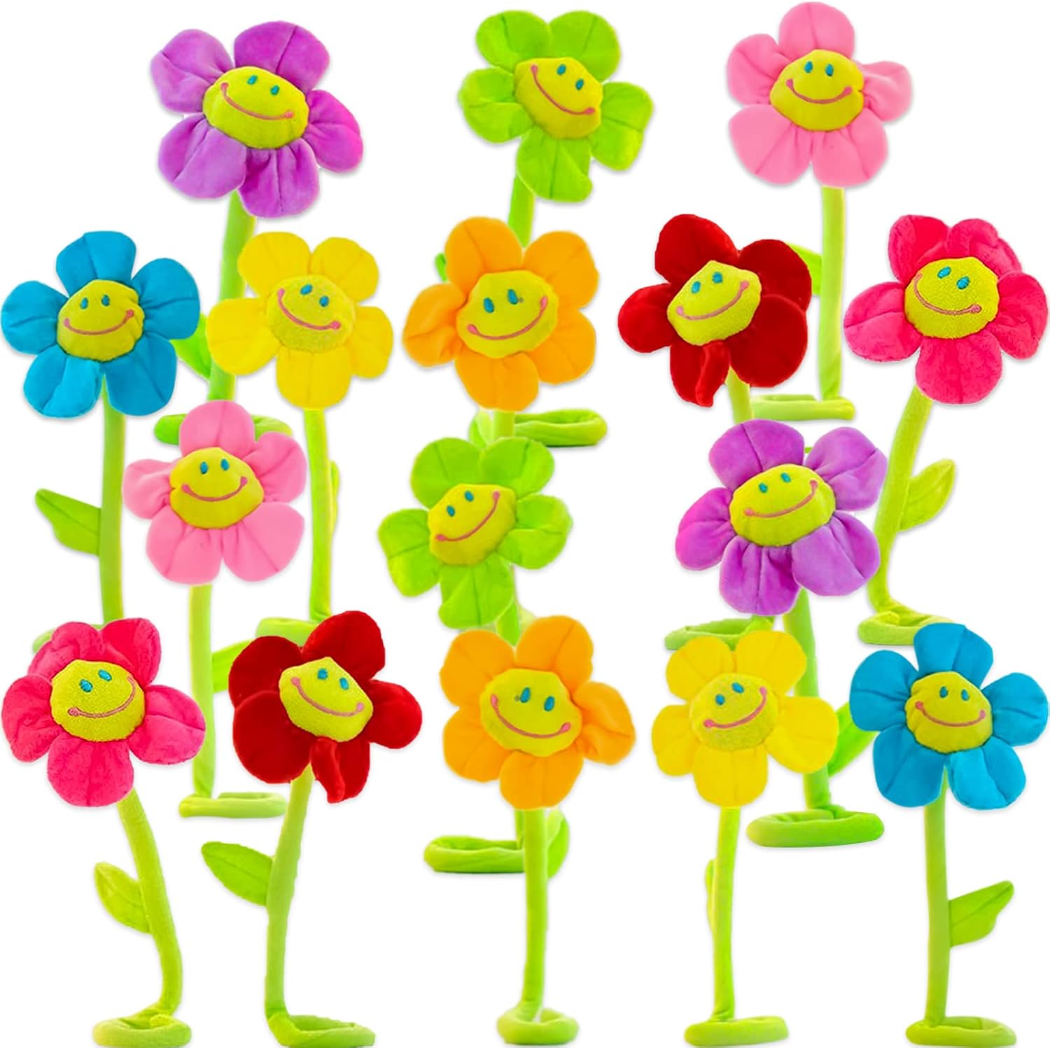 16PCS Artificial Plush Flower Curtain Tiebacks, Bendable Sunflower Stems for Home Decor, Colorful Daisy Bouquet for Living Room & Bedroom Decoration, Creative Curtain Buckle Holder & Vase Filler