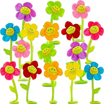 16PCS Artificial Plush Flower Curtain Tiebacks, Bendable Sunflower Stems for Home Decor, Colorful Daisy Bouquet for Living Room & Bedroom Decoration, Creative Curtain Buckle Holder & Vase Filler