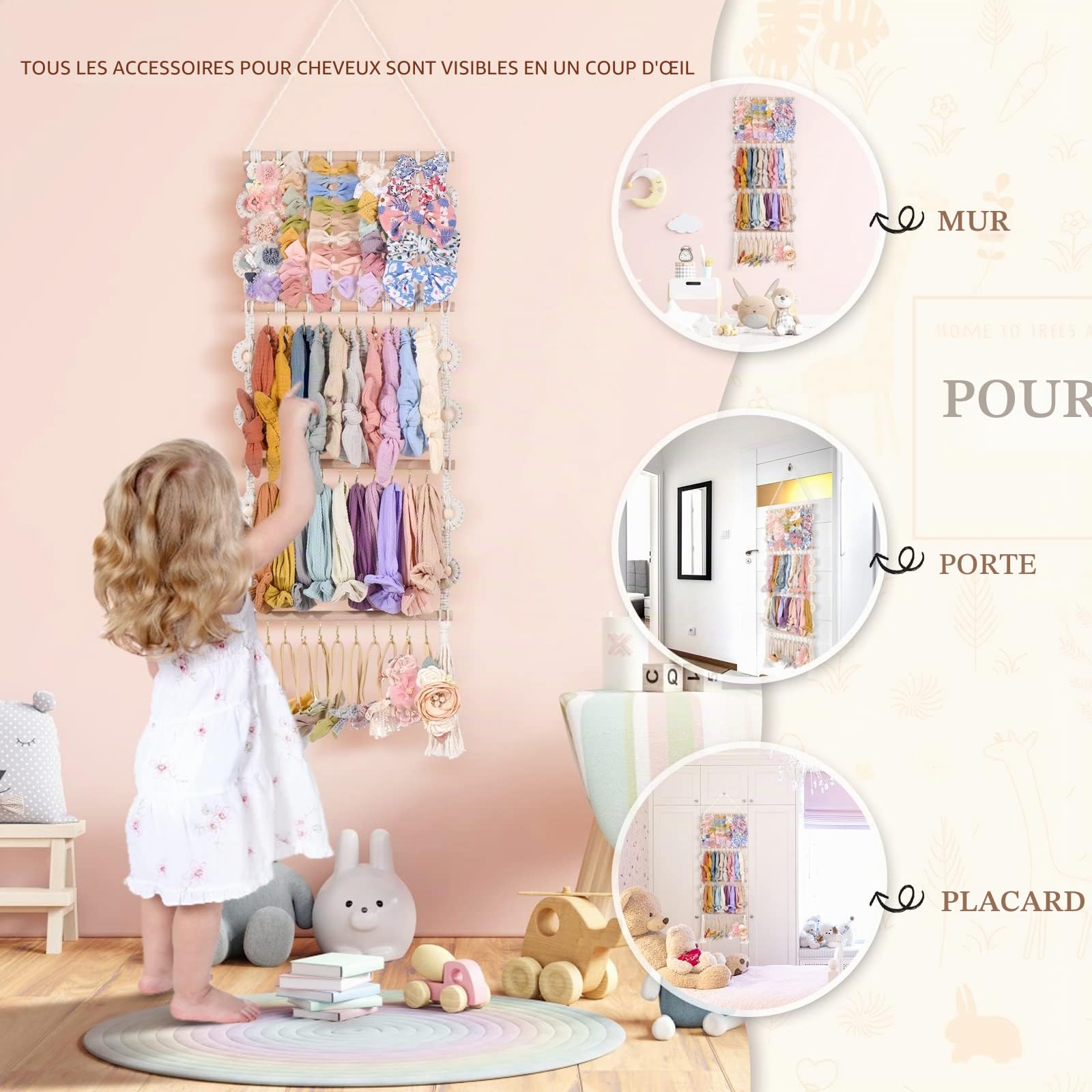 Bandeau Titulaire Arcs Organisateur Pour Filles Cheveux Arcs Titulaire Bébé Bandeau Cheveux Accessoires Organisateur Pour Bébé Filles Arc Cintre De Stockage Pour Les Filles Chambre Décoration Murale
