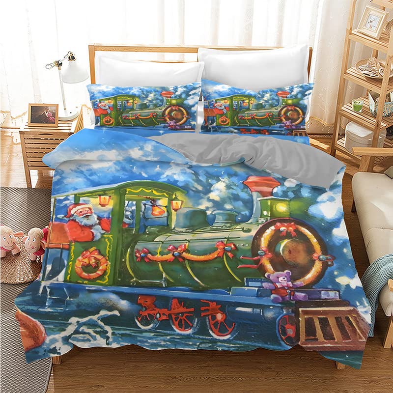 Housse de couette train de Noël 240 x 260 parure de lit microfibre zip