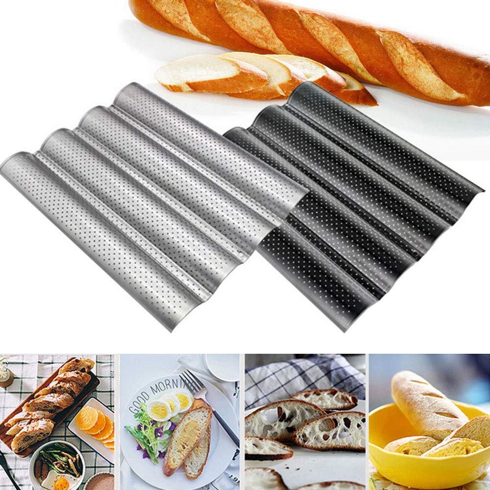 tooloflife Baguette - Bandeja perforada para hornear (antiadherente, para 4 baguetes)