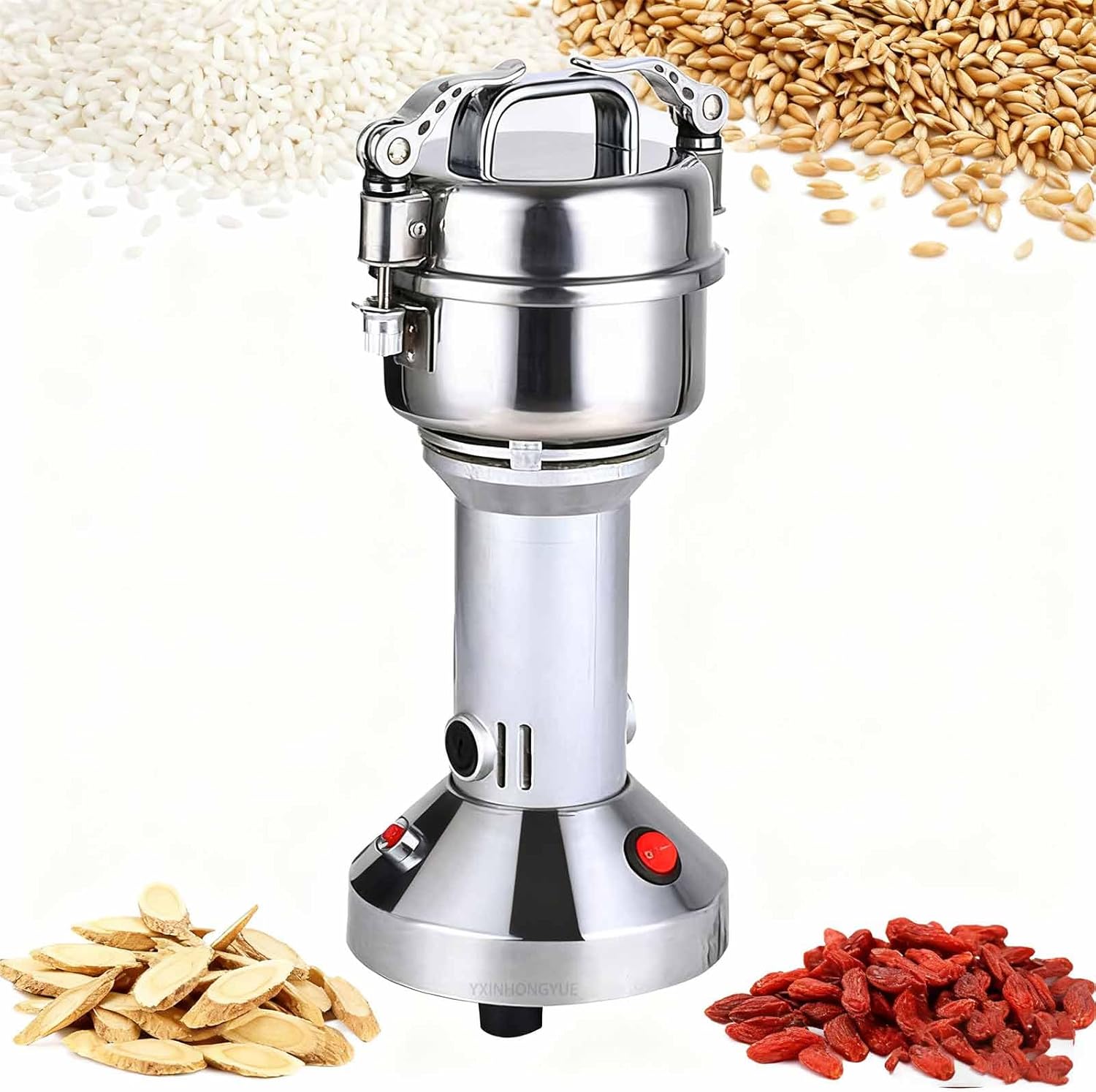 Electric Stainless Steel Herb Grinding Machine, Commercial Swing Type Dust-Free Dry Cereals Grinders with Brush And Dust Cover for Corn, Coffee Beans