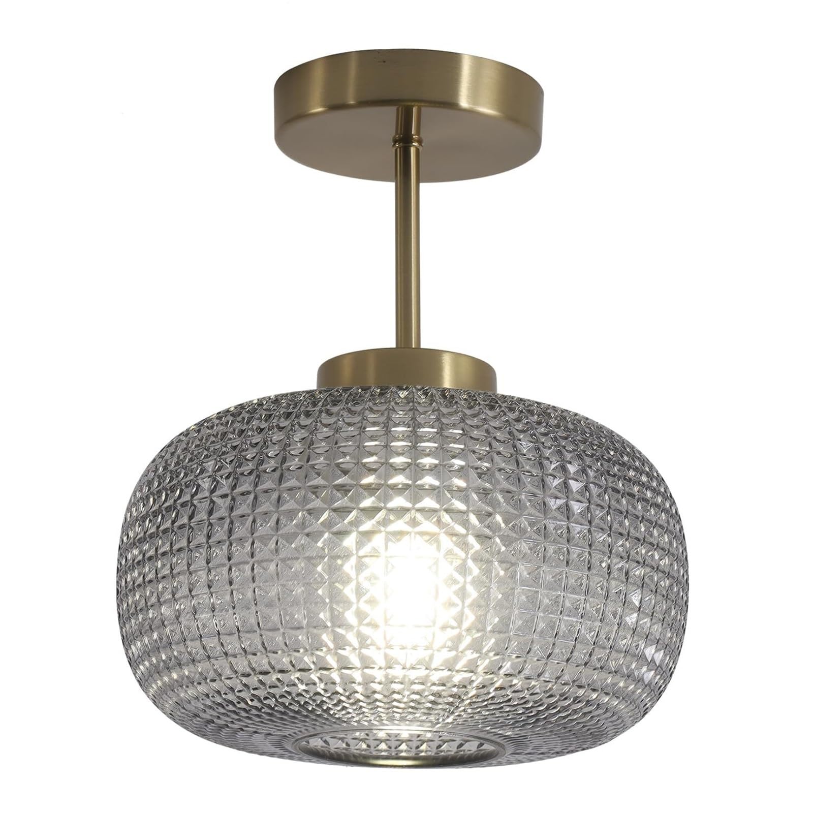 KHUKHU Antique Brass Semi Flush Mount Ceiling Light Blue Glass Flush Ceiling Light Fixture Vintage Brushed Gold Hallway Light Porch Ceiling Light Fixtures Globe Close to Ceiling Light(Grey)