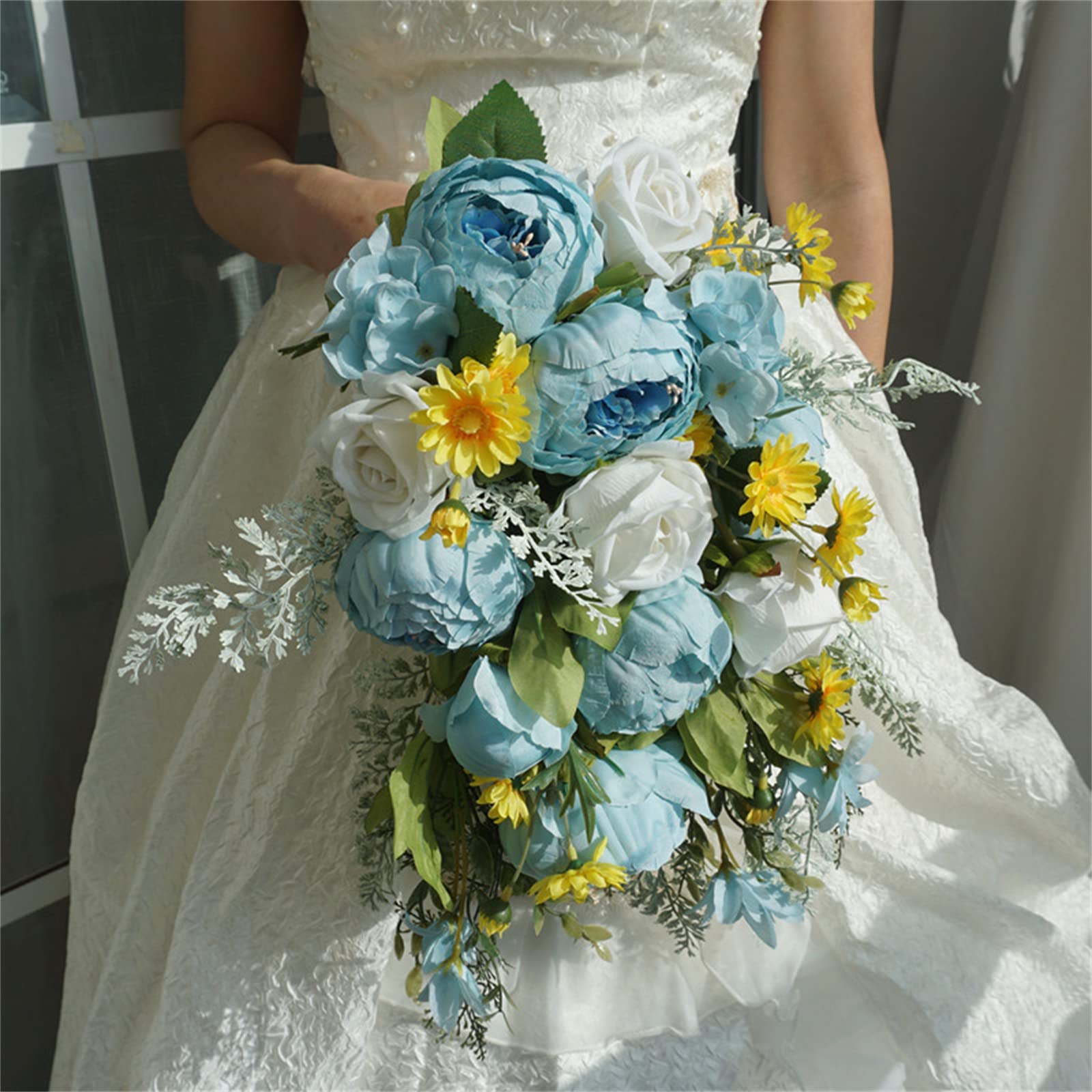 XDLEDMKIZ Bride Holding Flowers,Artificial Flowers,Home Décor, Waterfall Cascading Artificial Peony Holding Bouquet For French Vintage Wedding Interesting