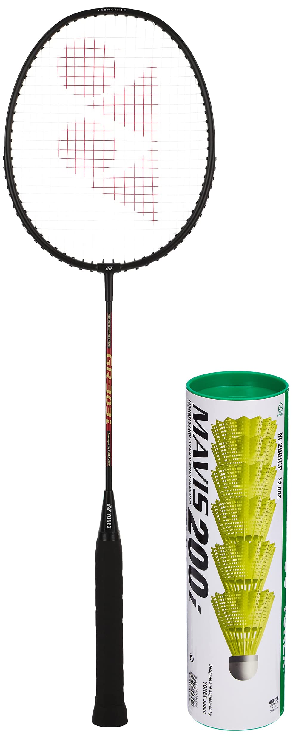 Yonex GR 303i Black Aluminium Badminton Racquet with Full Cover(Made in India) & Yonex Mavis 200i Nylon Shuttle Cock, Pack of 6 (Yellow) (B0BB6KWL3W) Amazon Price History, Amazon Price Tracker