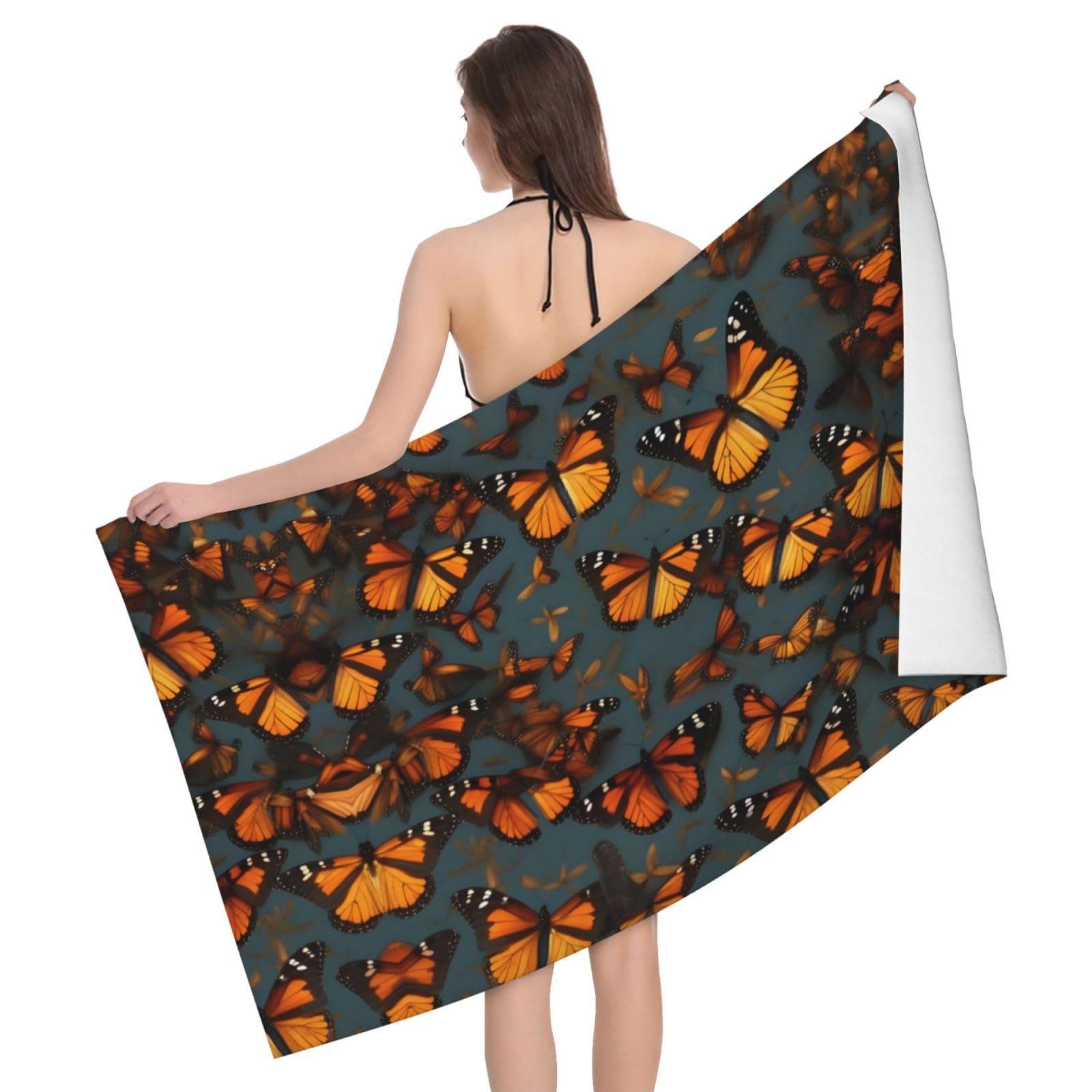 PULaif Heaps of Orange Monarch Butterflies Ultra Fine Fiber Absorbent Bath Towel(32 X 52in),Highly Absorbent Dry Quickly Bath Sheet,Soft Large