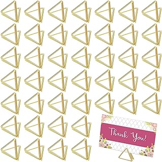 100 Pcs Place Card Holder Triangle Shape Table Number Holder Wedding Table Card Holders Mini Name Card Holder Place Setting Holder Picture Clips Stand for Centerpiece Anniversary Party (Gold)
