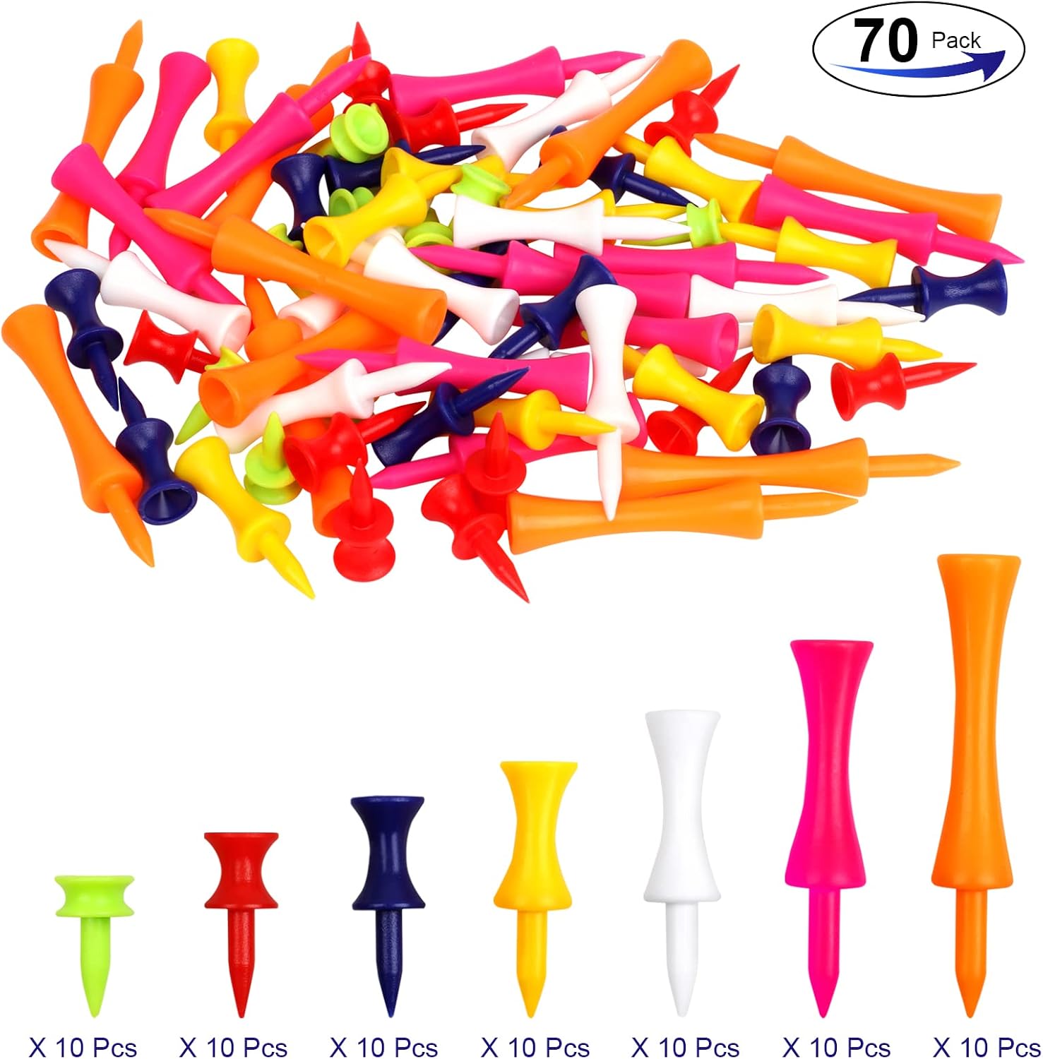 Golf Tees Plastic, 70 Pcs Mixed Sizes Castle Golf Tees, Durable Winter Golf Tees Small Castle Tees in Multiple Colors(25mm - Image 3