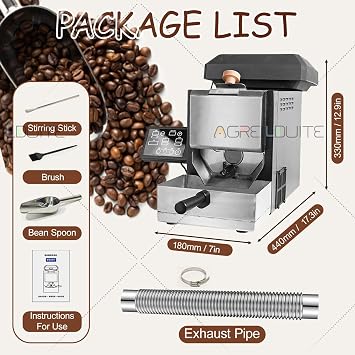 Coffee Bean Roasting Machine For Home Use, Professional Coffee Roaster For 100-300g Coffee Bean, With 9 Pre-Set Curve For Light/Medium/Dark Roasts, Includes Smoke Filter+Smoke Pipes