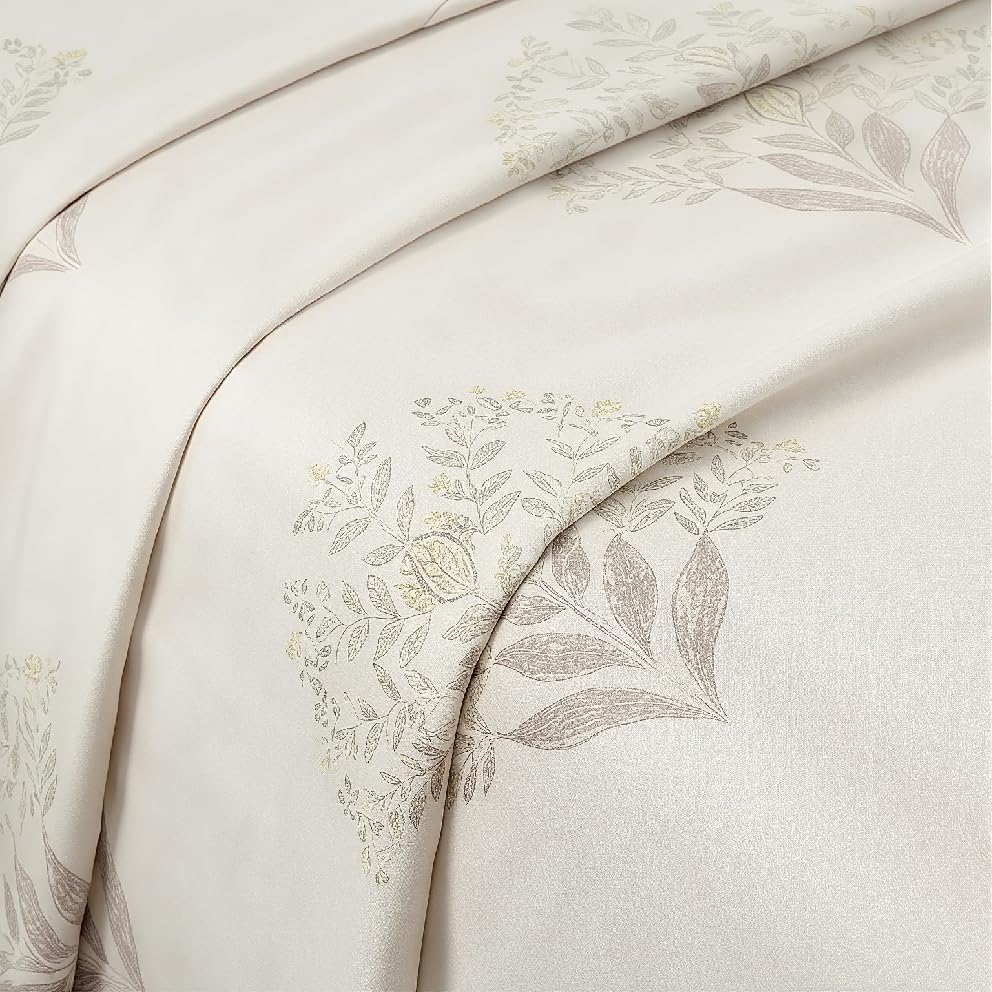 Elan Dreams Floral Print Bedding Set with Lace Border, Light Cream Colour, Double Size 1