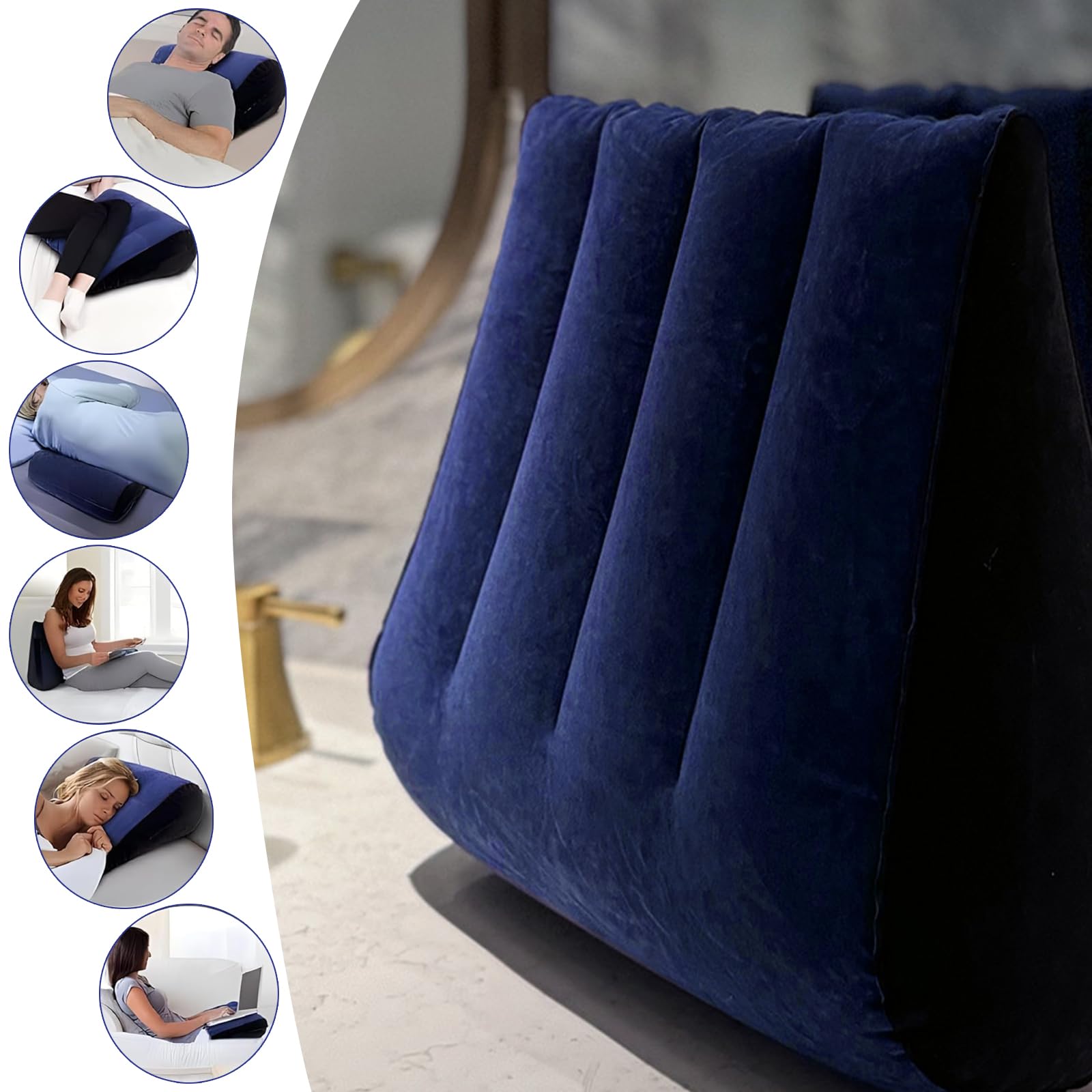 Cuscino Triangolare Viaggio Cuscino Gonfiabile Semplice Design Robusto Ideale per Sedersi e Sdraiarsi Posturale Ginocchia per Adulti Coppie Donne Incinte Viaggiatori Campeggiatori（Blu）