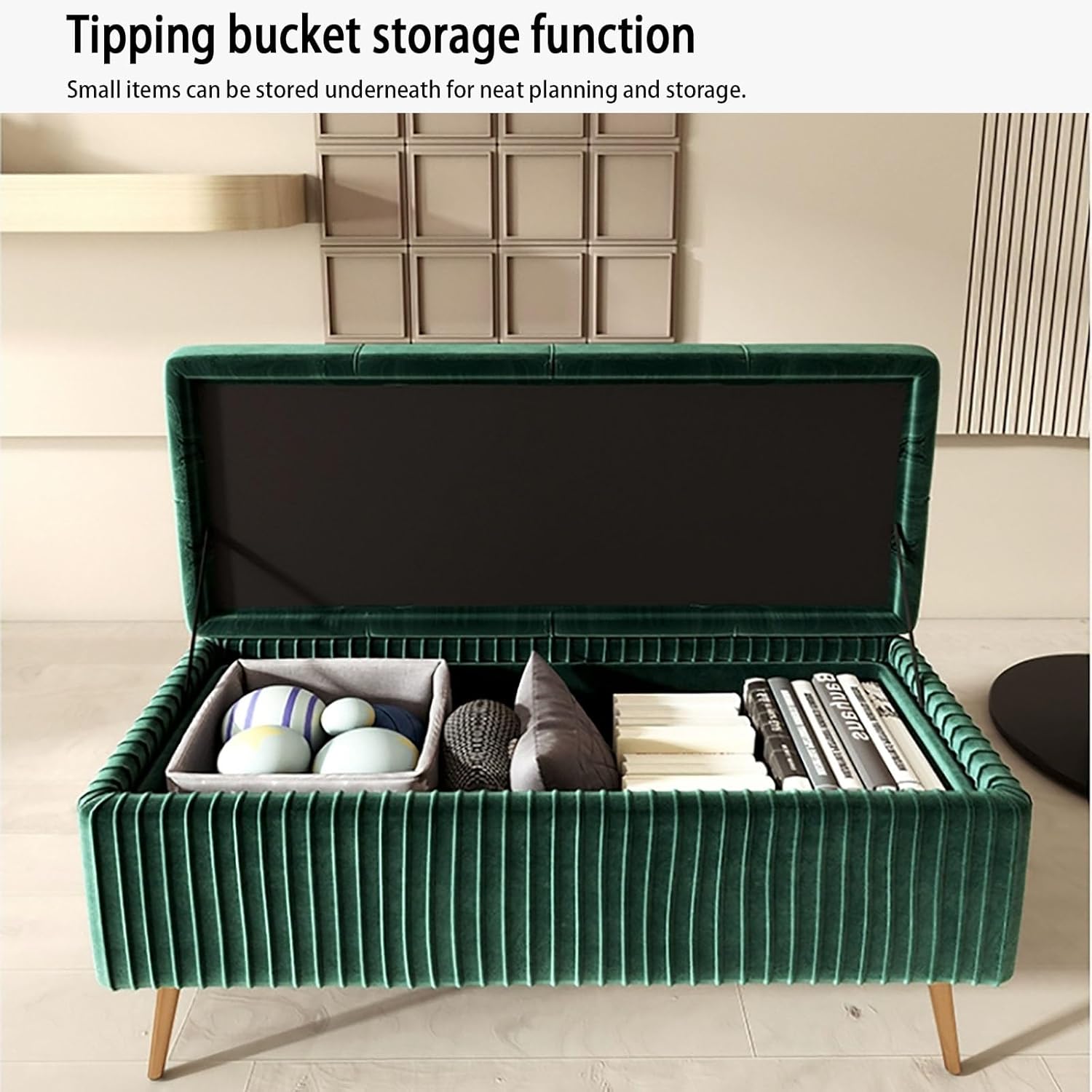 Rectangular Storage Pouf Wooden Bench for Bedroom/Living Room Stylish Ottoman with Legs Entryway Storage Chest Versatile Indoor Footstool Space-Saving Furniture