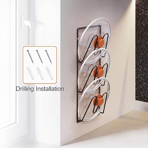 Miniatura 6 de Estante organizador de tapa de olla, soporte de tapas de olla de 6 niveles para puerta de gabinetepared, adhesivo sin perforaciones, montaje en