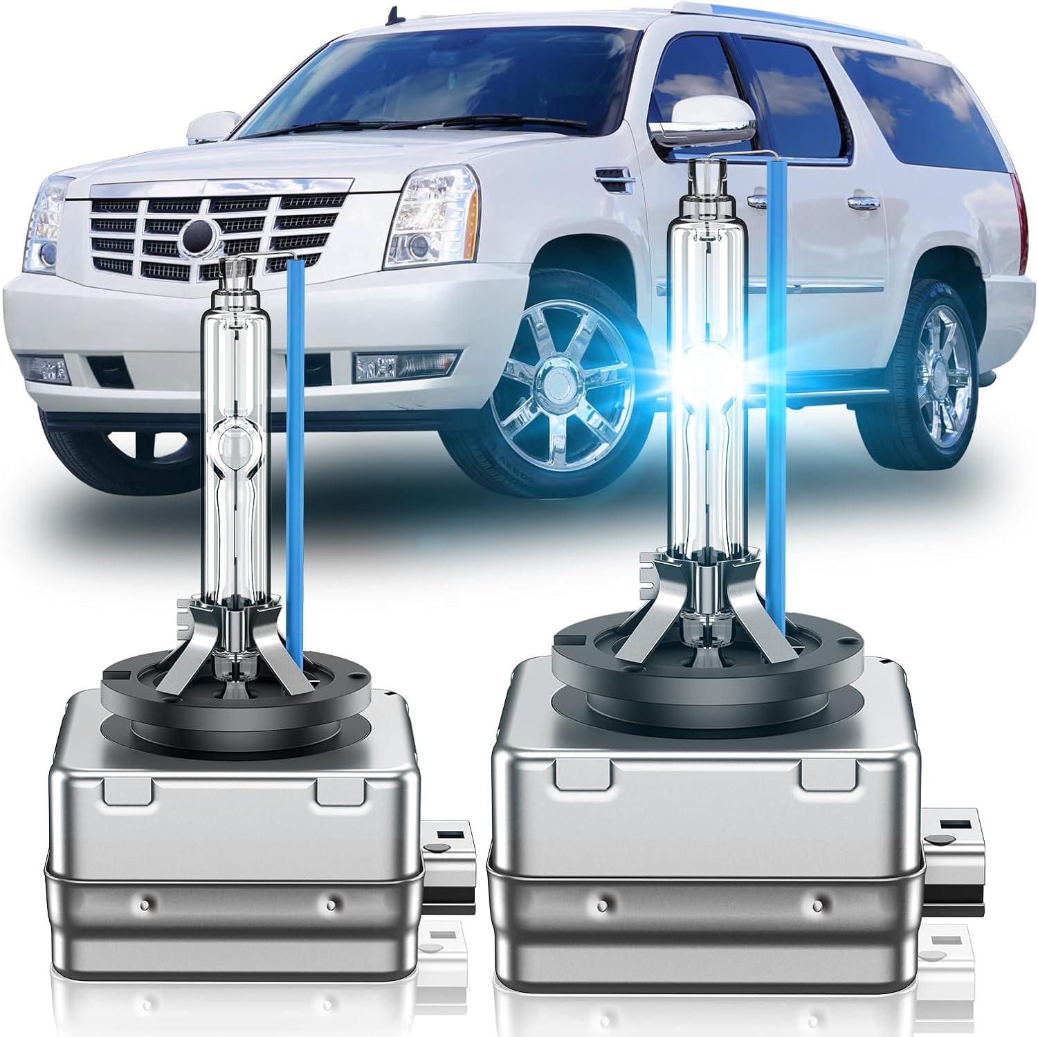 Fit for 2007 2008 2009 2010 2011 2012 2013 2014 Cadillac Escalade ESV EXT D1S HID Xenon Headlight Bulbs,350% Brightness,High Low Beam Light Bulb,8000K White Blue,Plug and Play,Pack of 2