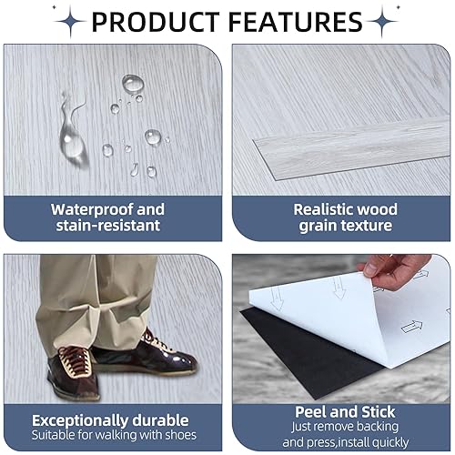 Miniatura 6 de Nefish Suelos de vinilo de lujo con aspecto de madera, azulejos de suelo para despegar y pegar, impermeables, fáciles de cortar, fáciles de cortar,