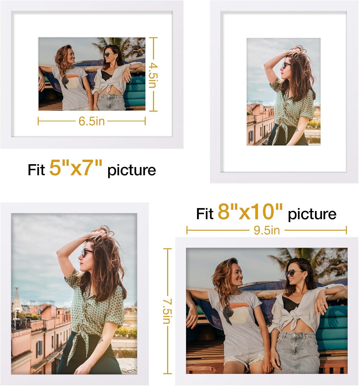 Vittanly 8x10 Picture Frame, Engineered Wood with Shatter Resistant Plexiglass, Display Pictures 5x7 with Mat or 8x10 without Mat, Photo Frame for Wall or Table Top Display, White, 1 Pack - Image 5