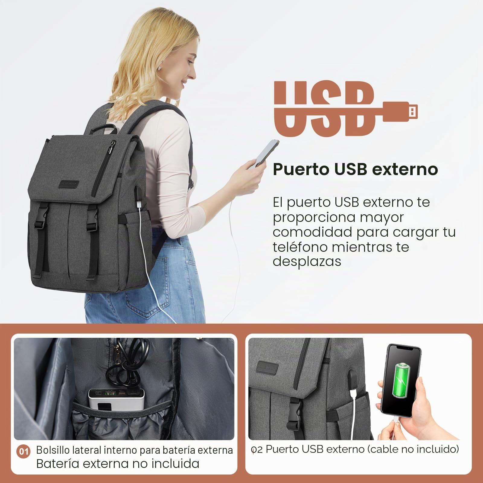 LOVEVOOK Mochila Mujer Hombre Bolso Mochila Ordenador Portatil 15.6 Pulgadas Mochila Escolar Adolescente con USB Mochilas Antirrobo Casual Laptop Backpack Impermeable para la Universidad Viaje