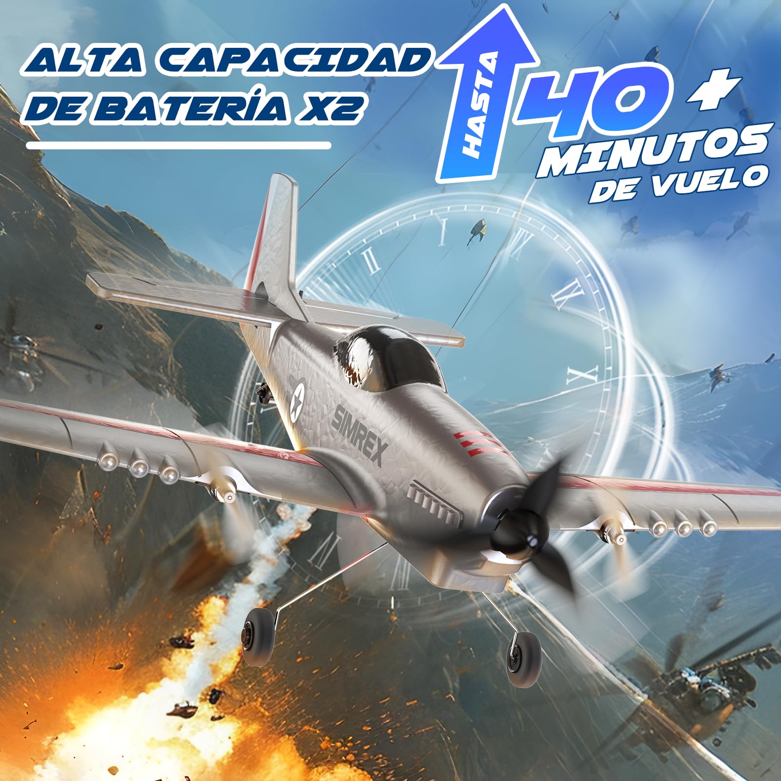 SIMREX TOY-2409 - Avión RC de 2.4 GHz con estabilizador giroscópico de 6 ejes, 3 canales RTF, avión de control remoto para principiantes, niños y adultos
