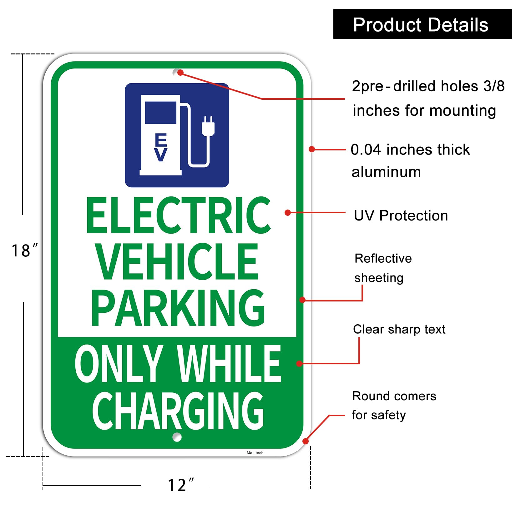Letrero de metal grande (4 unidades) para aparcamiento de vehículos eléctricos, solo mientras se carga, 30,5 x 45,7 cm, aluminio reflectante de grado ingeniero, resistente a la decoloración,