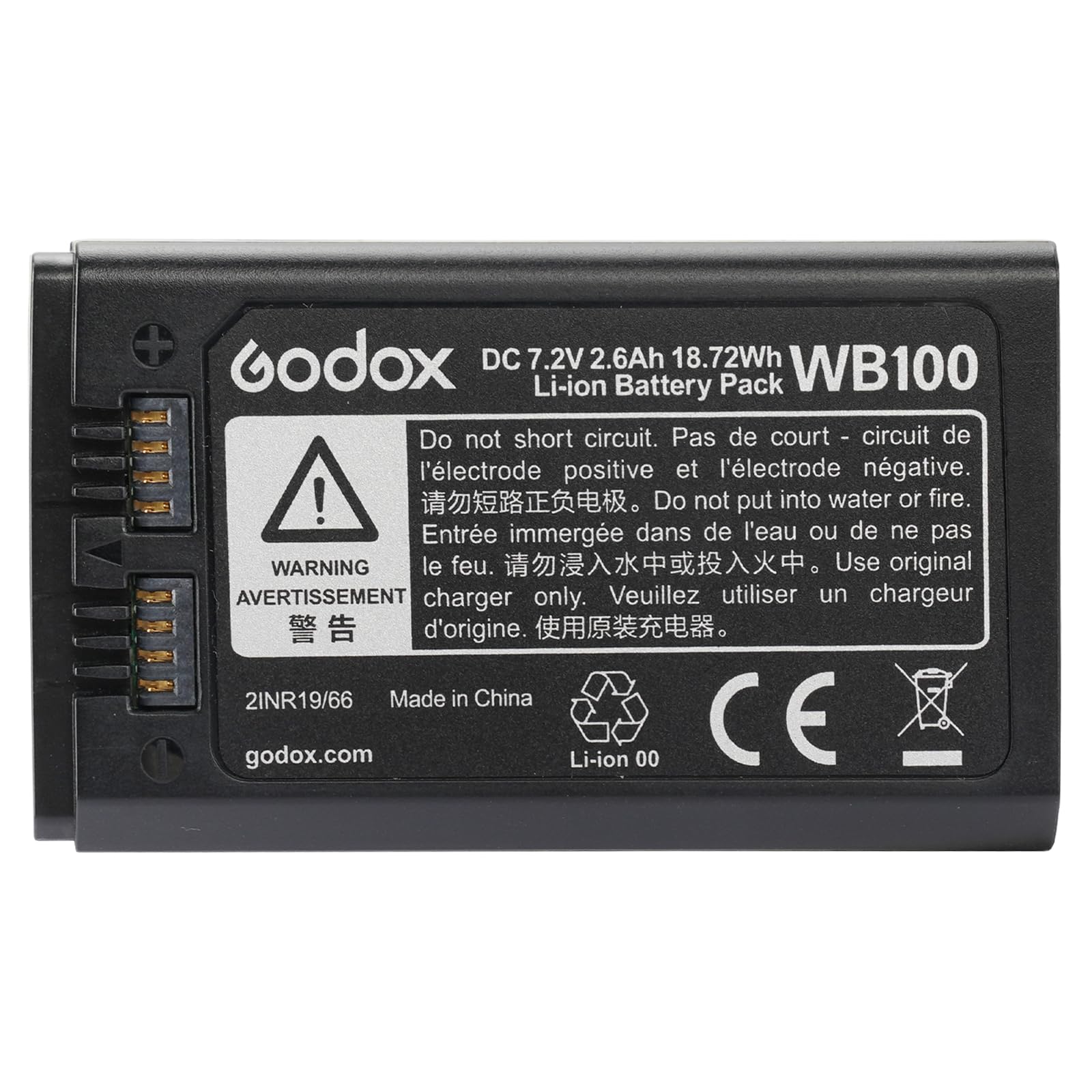 Godox WB100 Batterie AD100PRO Battery WB100 7,2 V/2600 mAh pour Flash Annulaire Godox V1C V1N V1S V1F V1O V1P,Flash AD100PRO ((2024) WB100)