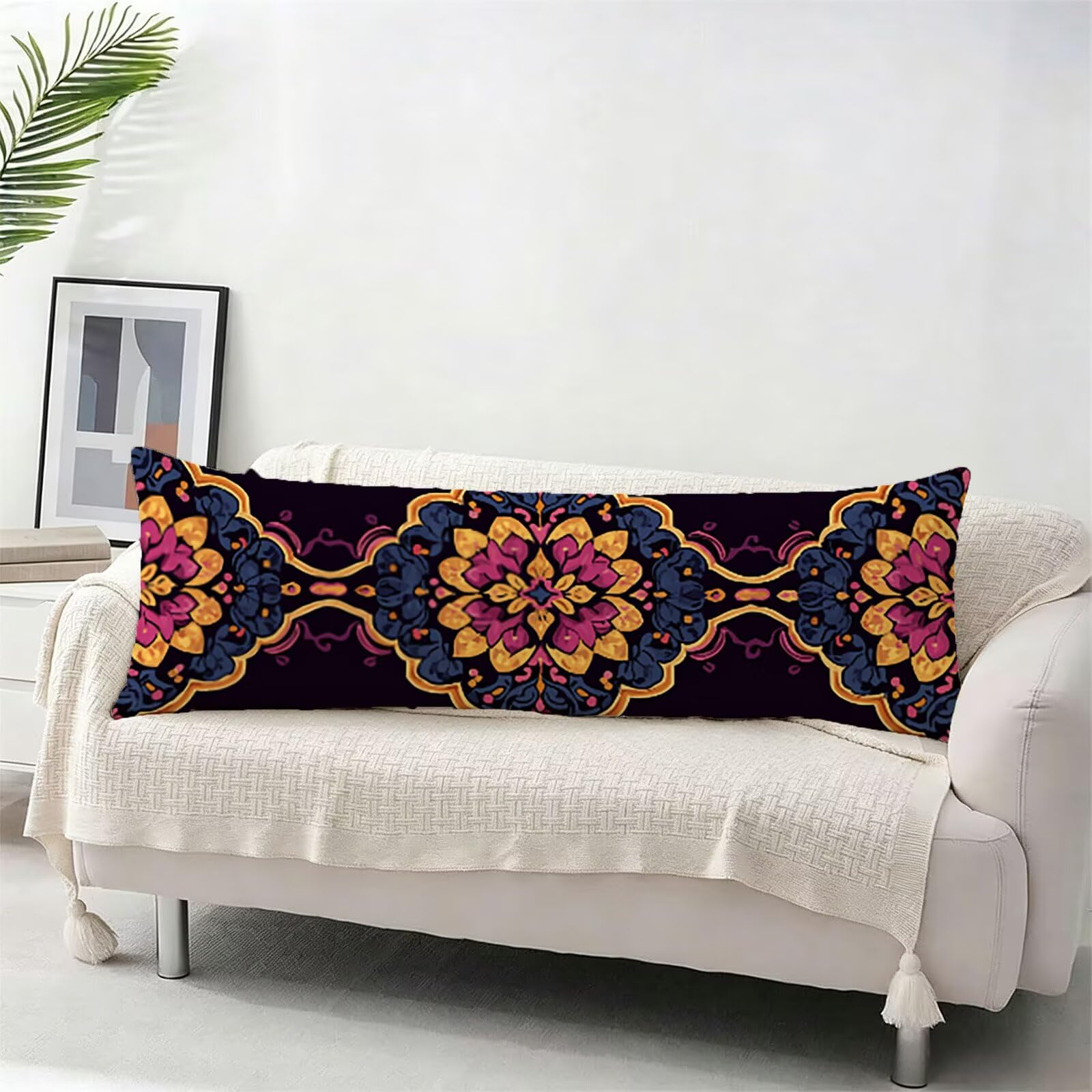 Taie de Traversin 135 cm Rétro Housse Traversin 135x45 cm Mandala, Housse de Coussin de Corps Douce pour Dormeur Latéral, Taie Oreiller Velours avec Fermeture Éclair pour Chambre Lit Canapé E0-943