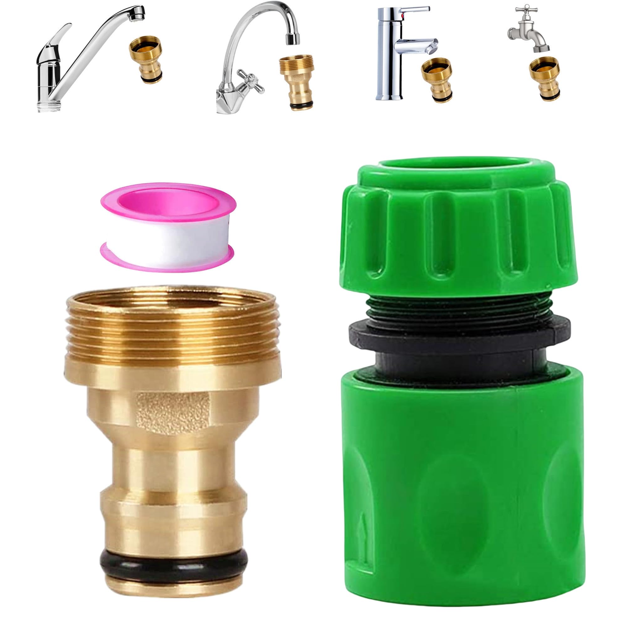 Universal Kitchen Tap Hose Connector 22mm Female 24mm Male Threaded Fitting for Sink Mixer, Green