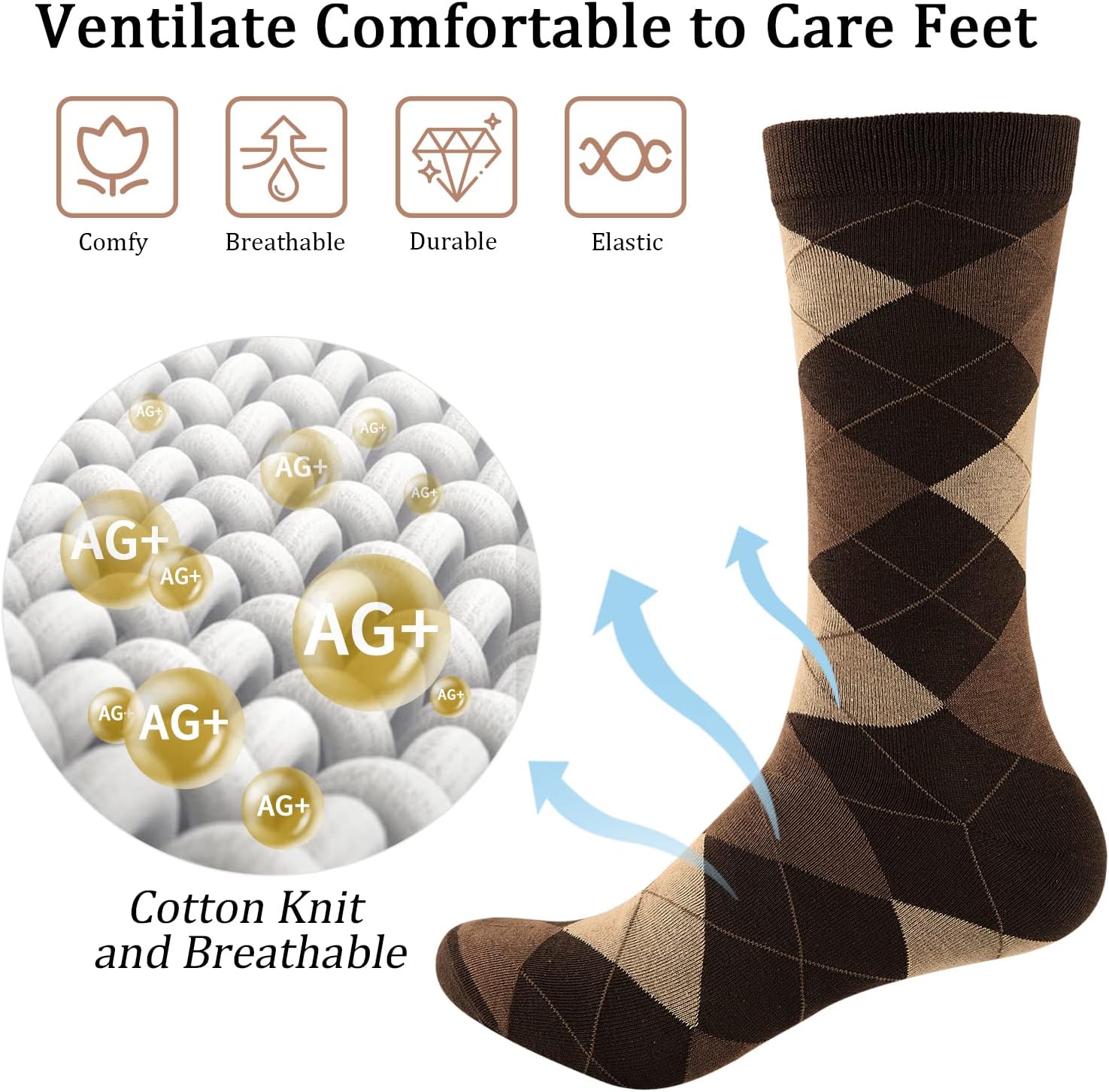 Yousu Mens Dress Socks Business Casual Solid Pattern Cotton Crew Sock 6 Pairs, Valentines Day Gifts for Men Boys - Image 3