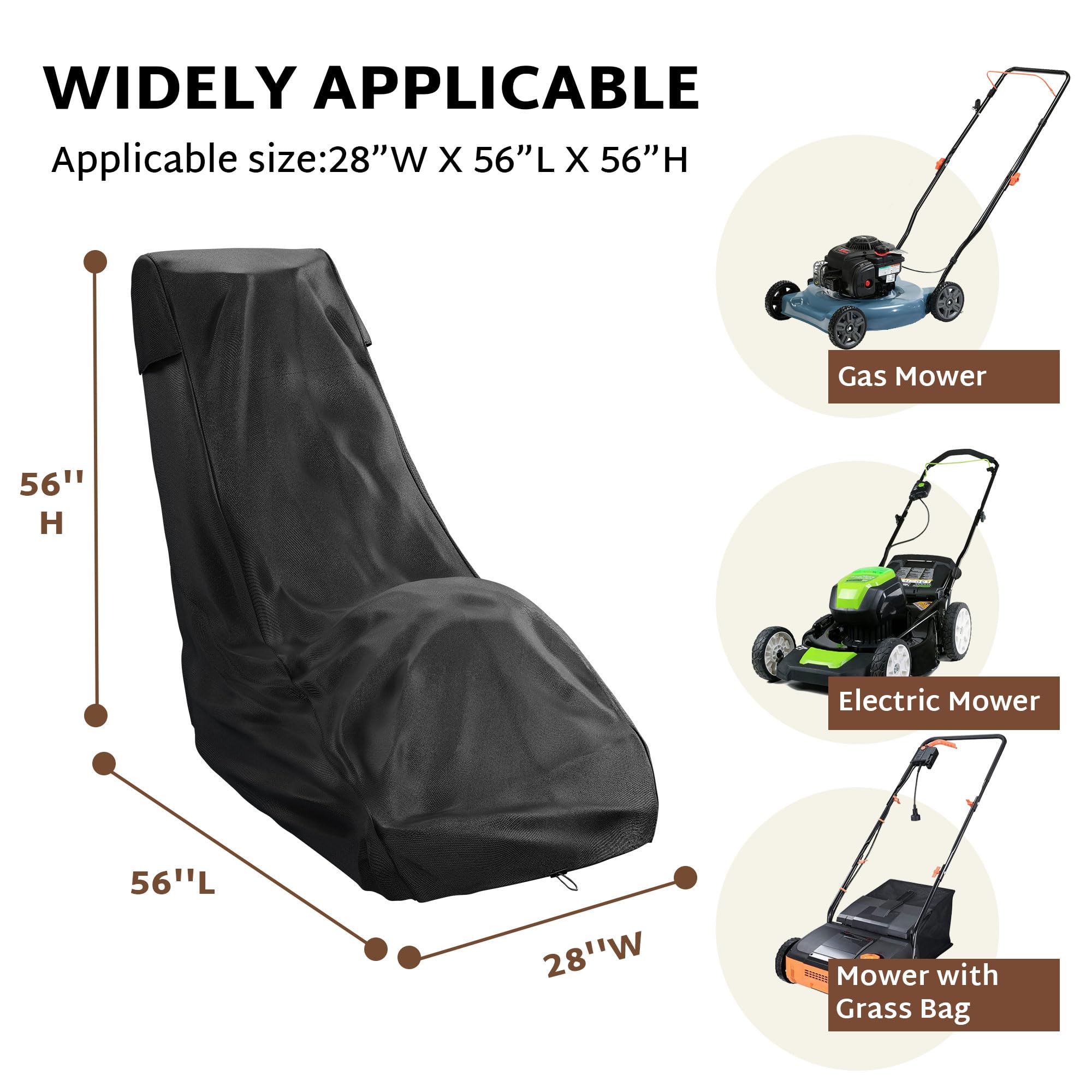 iBirdie Cubierta impermeable para cortacésped para cortacésped de 24 a 26 pulgadas, resistente a la intemperie 600D, resistente a los rayos UV, protector de cortacésped
