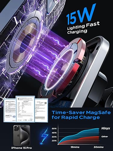 Miniatura 2 de Hinyx - Cargador de coche MagSafe, cargador inalámbrico magnético de 15 W, soporte de teléfono para iPhone 15 14 13 12 11 Pro Max Plus Mini Xr Xs,