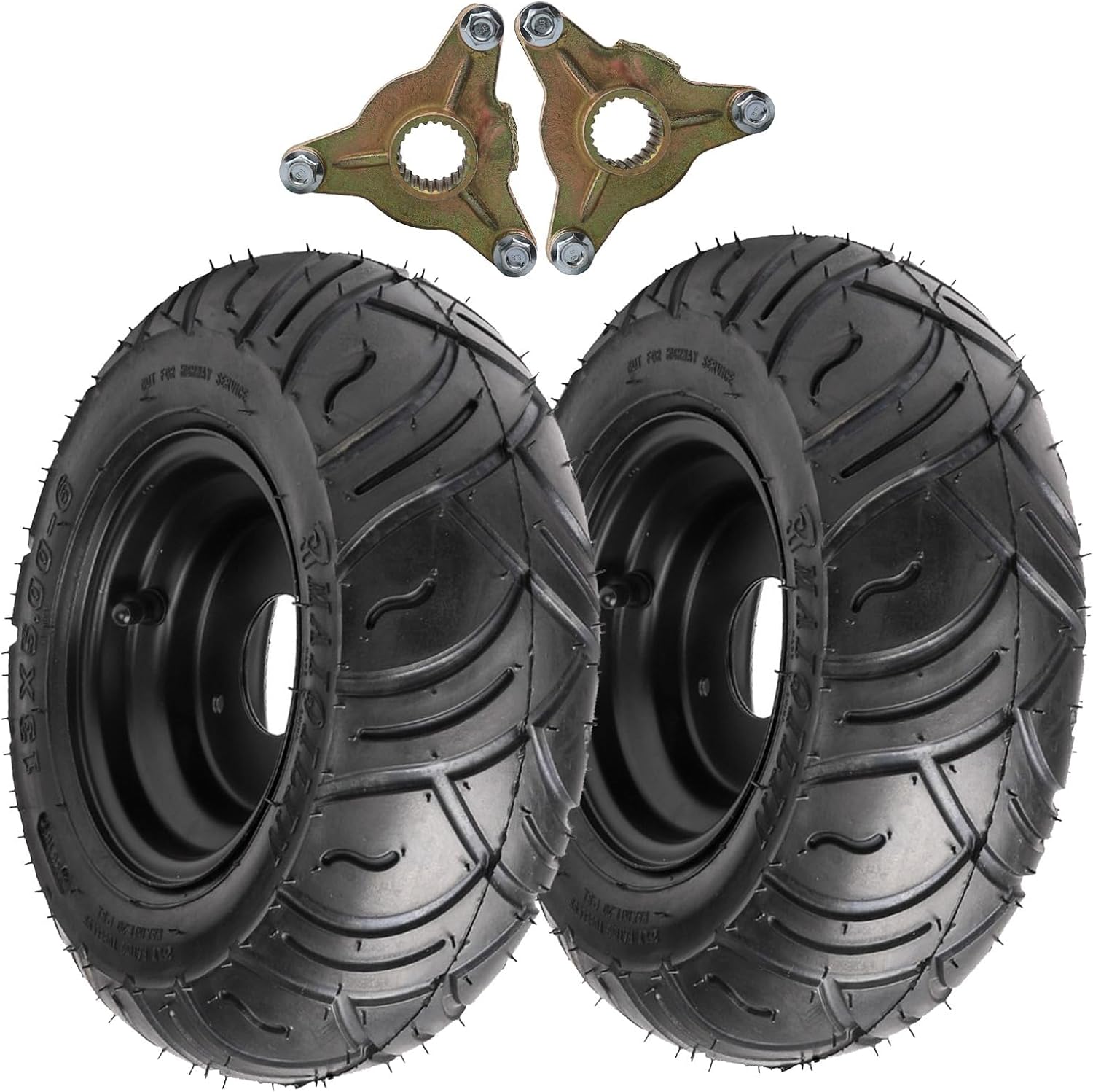 6 Inch 13x5.00-6 ATV Go Kart Wheel Rims with Rear Wheel Hubs – Black Steel, 6" Rim, Fits Kids Buggy, Mini Go Kart, Project Bikes, 3-Stud Mount, 78mm Bolt Spacing (23T Spline Rear Wheel Hubs)