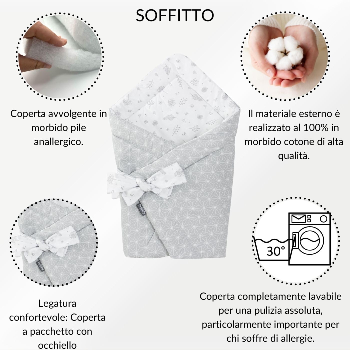 Bellochi Copertina Avvolgente Neonato - Universale Sacco Neonato per Ovetto Carrozzina Gondola Seggiolino Auto - 100% Cotone Antialergico - Star Copse