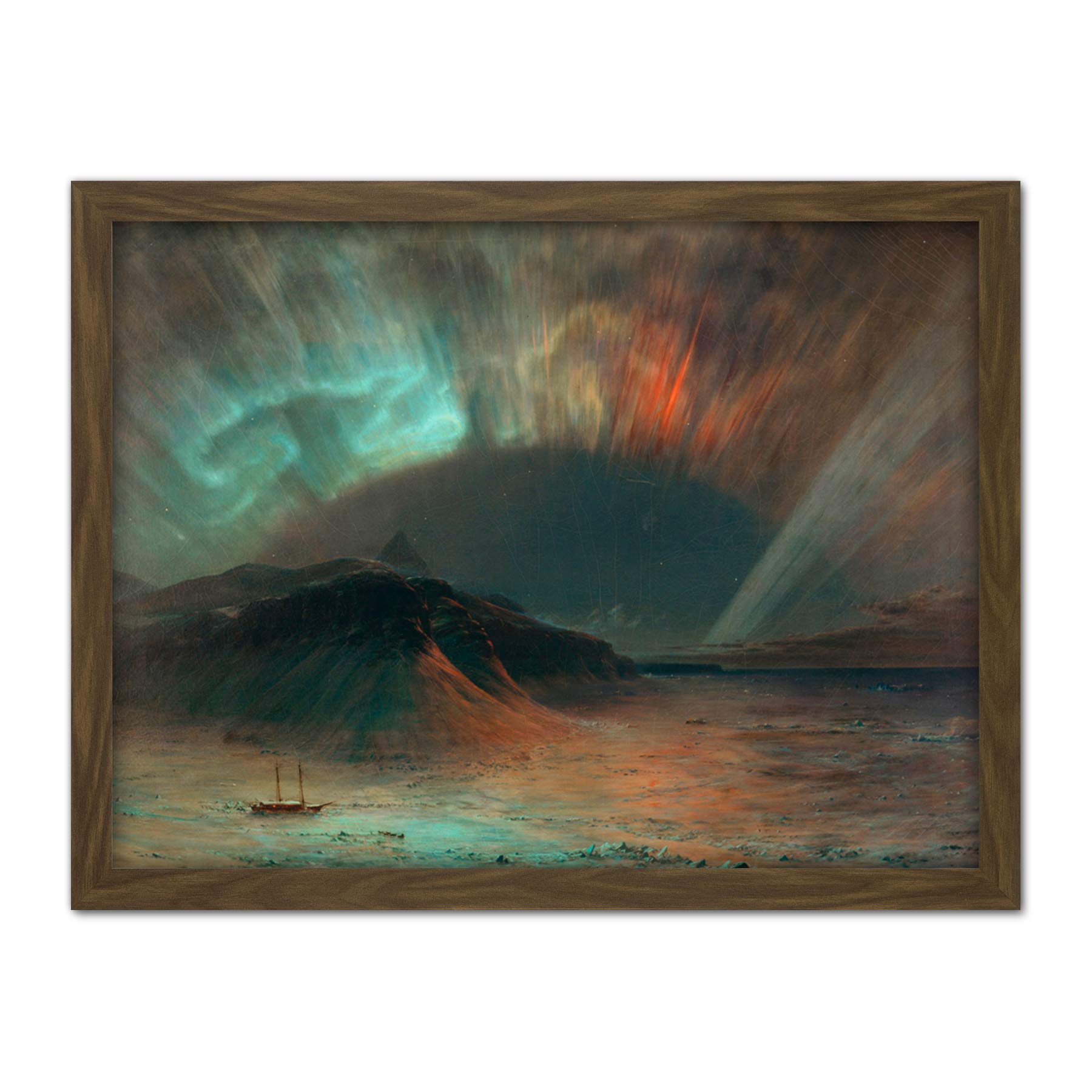 Church Aurora Borealis Northern Lights Seascape Painting Large Framed Art Print Poster Wall Decor 18x24 in