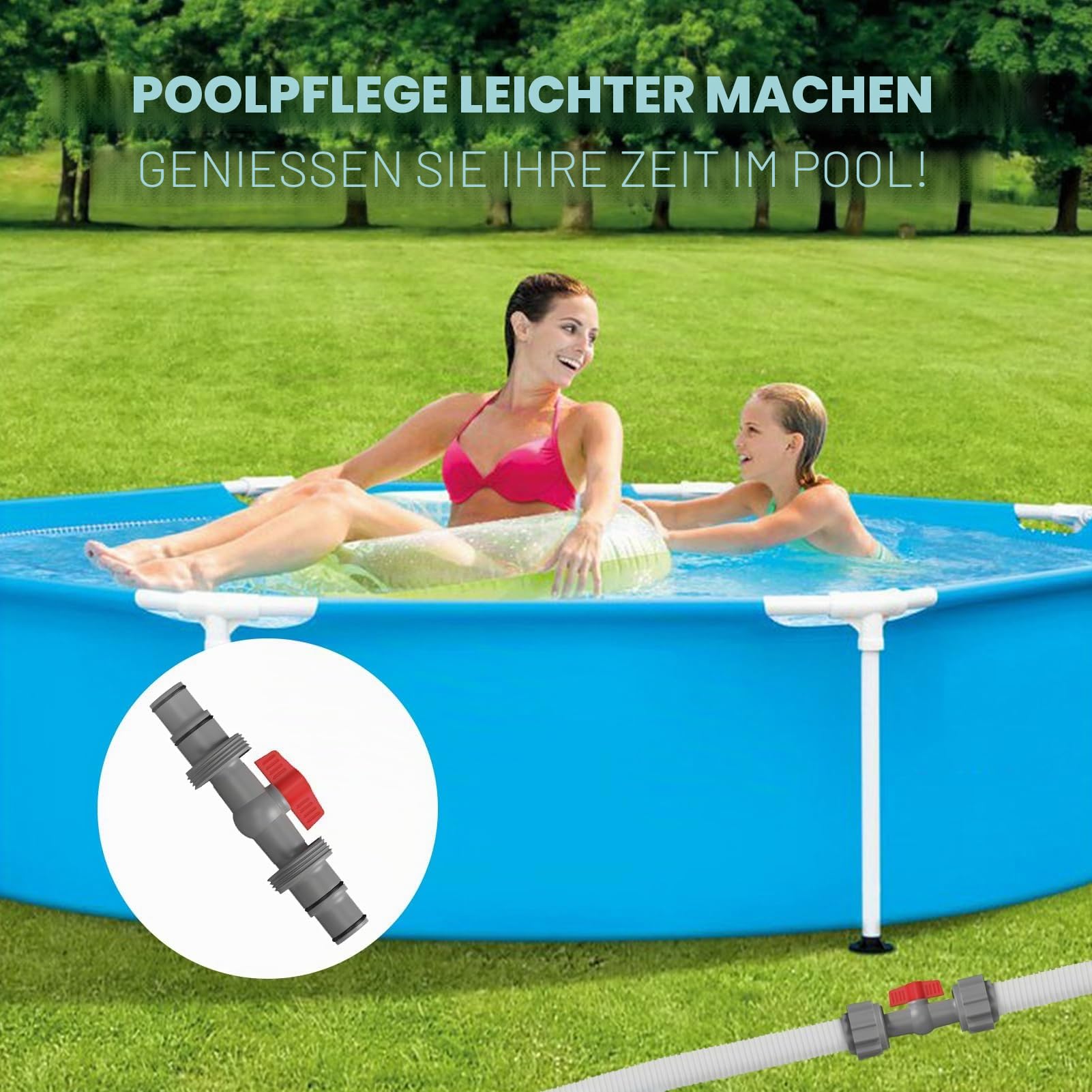 Pool Zubehör Schlauchverbinder, Pool Absperrhahn 32mm auf 38mm, Pool Schlauchadapter Absperrhahn Absperrventil Kugelhahn Ventile für Schlauch Ø 32/38mm für Oberirdische Pool (2, Gray)