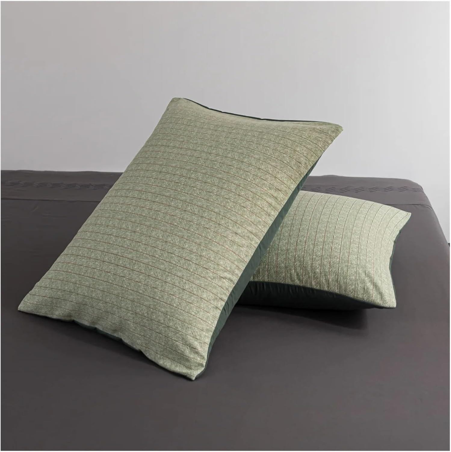 Bed, Cotton Green Striped Duvet Cover Set Comfy Simple Style Soft Breathable King Size Duvet Cover Compatible with Women and Men