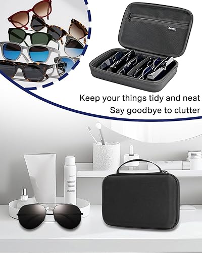 Vista 3 de RAIACE Estuche rígido de almacenamiento de viaje compatible con lentes de sol, bolsa de transporte para gafas de sol y otros objetos pequeños.